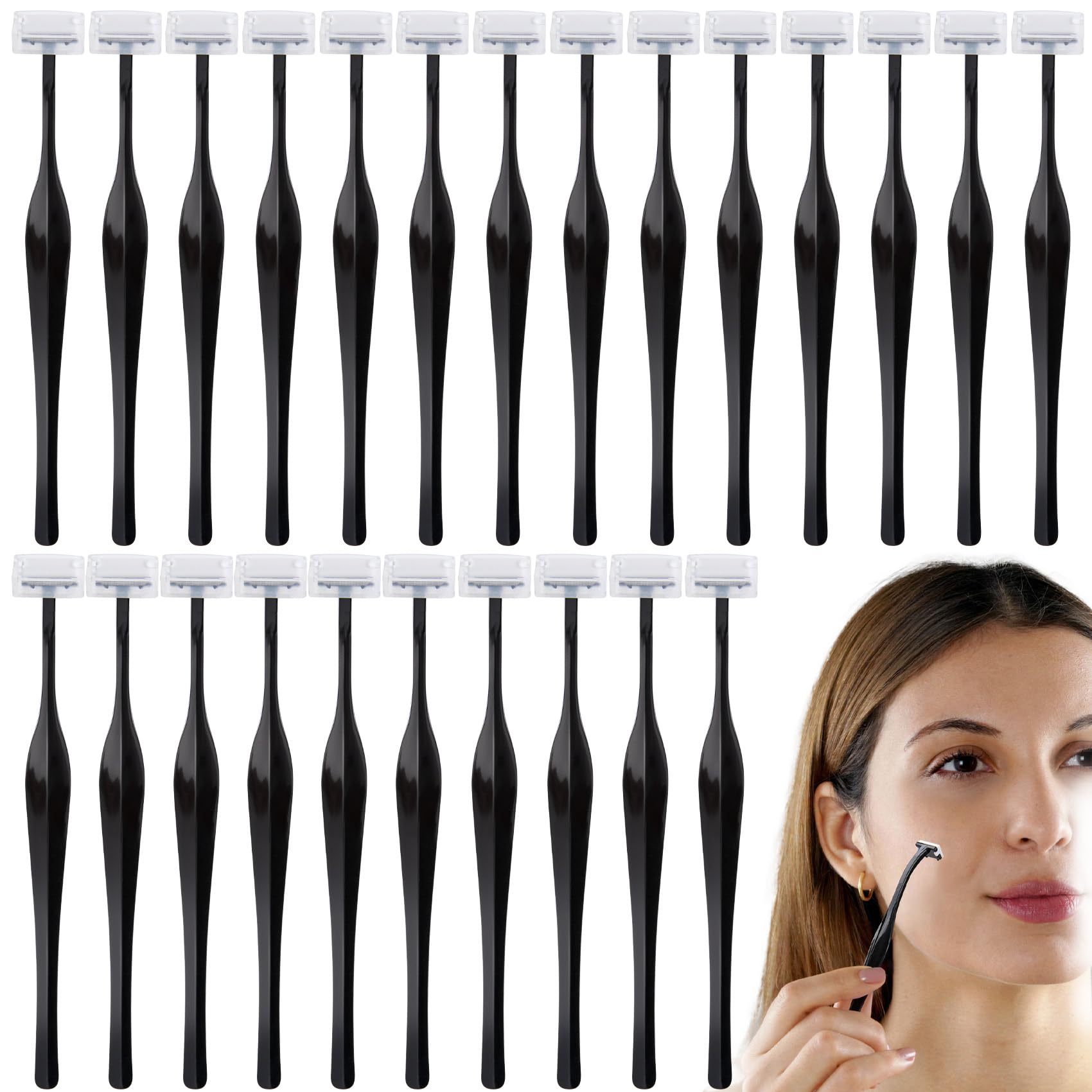 24 Pack T-Shaped Eyebrow Razors - Professional Dermaplaning Tool for Face & Eyebrow Shaping - Painless Facial Hair Remover for Women & Men (Black) - Perfect for Salon, Home Grooming & Travel Use