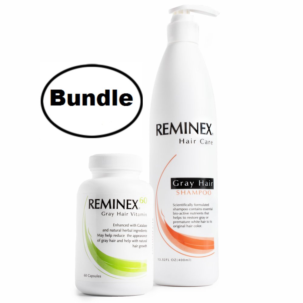 Color Restoration Shampoo & Reminex 60 Gray Hair Vitamins Set - Hair Growth Treatment Bundle for Gray Hair Prevention & Natural Color Revival | Perfect for Men & Women with Premature Graying Hair