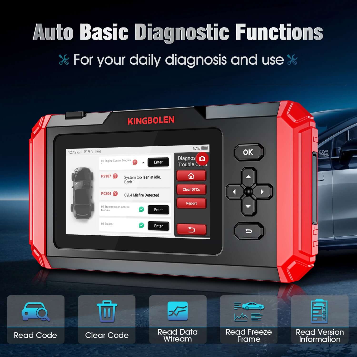 KINGBOLEN® S500 S600 S800 4 Systems OBD2 Scanner with Reset Functions - Professional Car Diagnostic Tool for Engine, ABS, SRS, Transmission - Perfect for Mechanics & DIY Auto Repair at Home or Garage