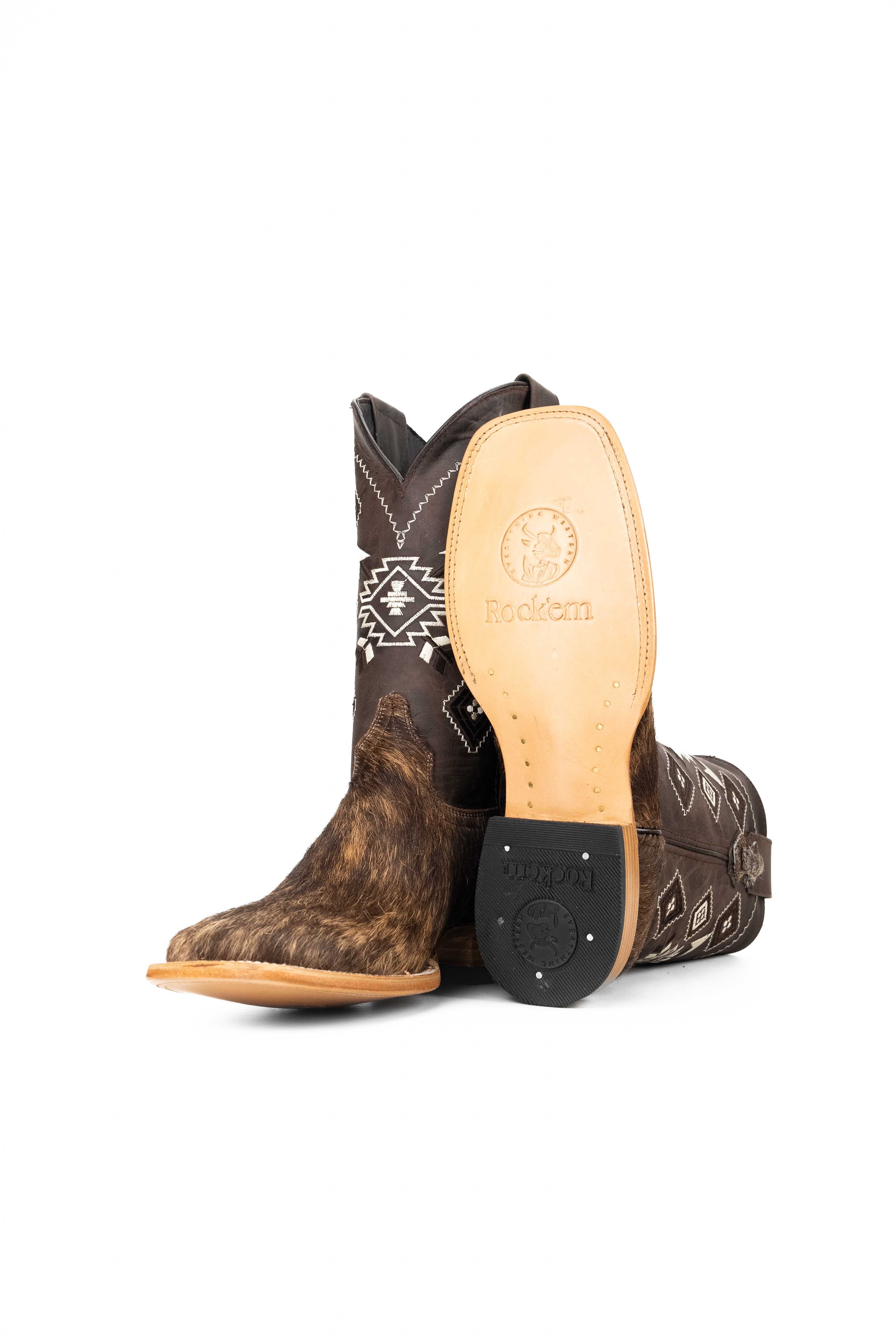 Authentic Men's Cowhide Square Toe Cowboy Boots - Size 10.5 (US) - Western Style Rodeo & Country Fashion - Perfect for Line Dancing, Rodeos & Casual Wear