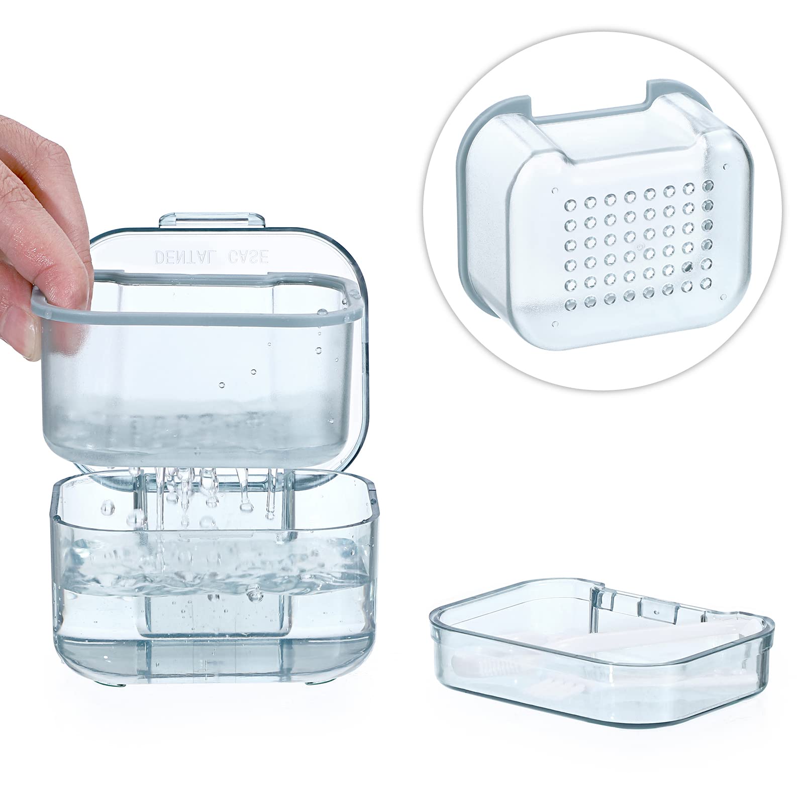 3-Tier Denture Soak Case with Brush & Strainer - Travel-Friendly Cleaning Container