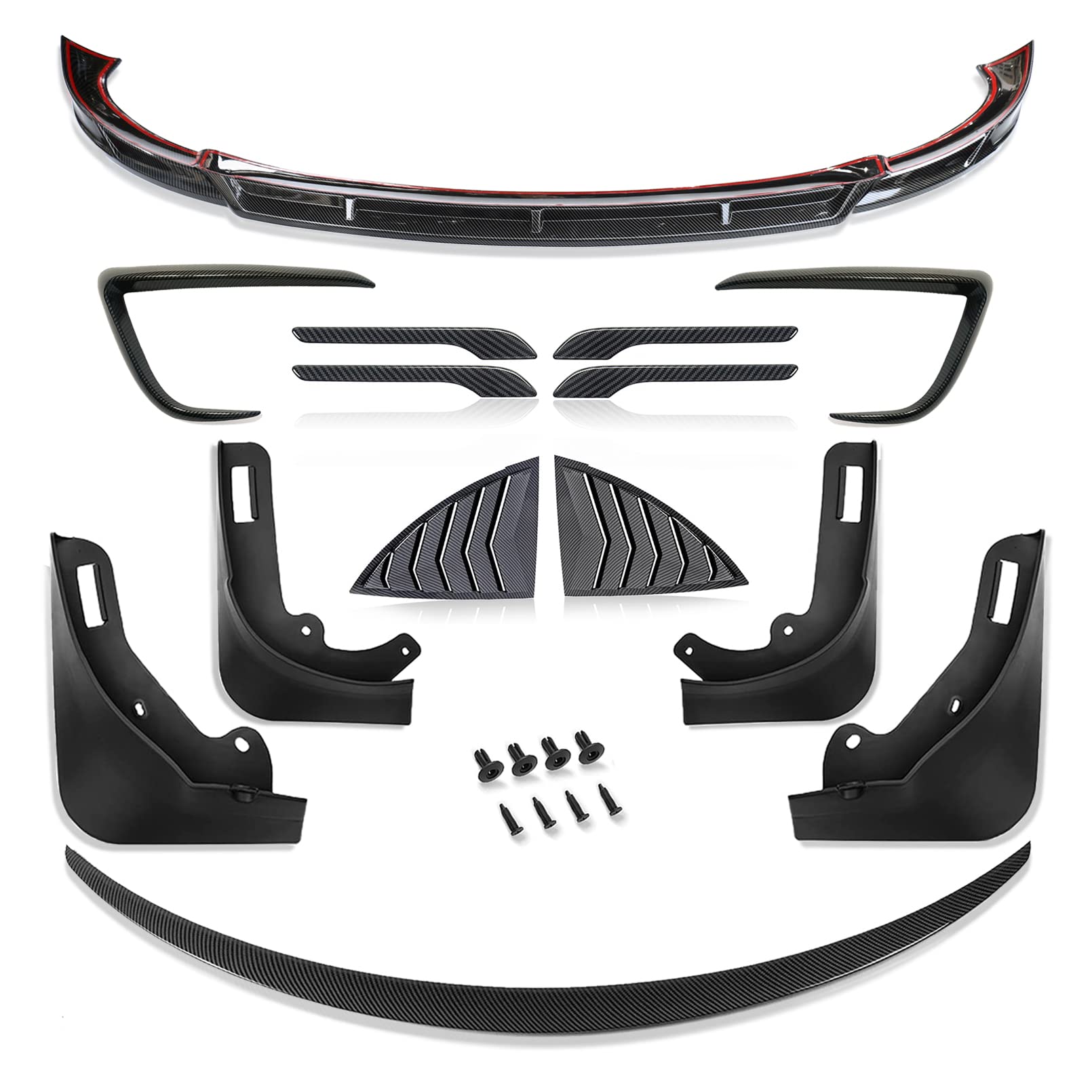 2020-2022 Tesla Model Y Exterior Body Kit - Carbon Fiber Spoiler, Mud Guards & Trim Stickers | Glossy Finish Upgrade Accessories for Enhanced Style & Protection | Perfect for Car Enthusiasts & Customization