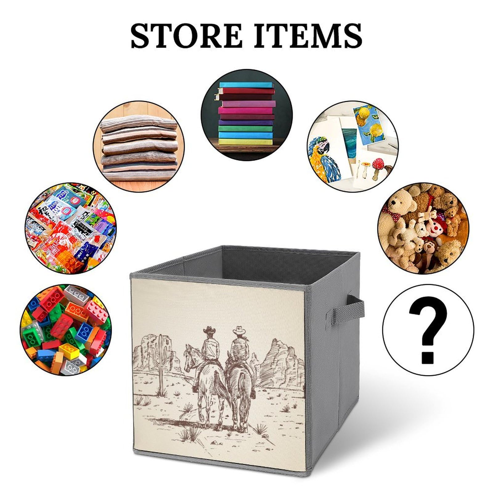 Western Desert Cowboy Riding Horses Fabric Storage Bins - Collapsible Storage Cubes with Double Handles for Clothes Organization (2-Pack) | Perfect for Bedroom, Closet & Nursery Storage Solutions