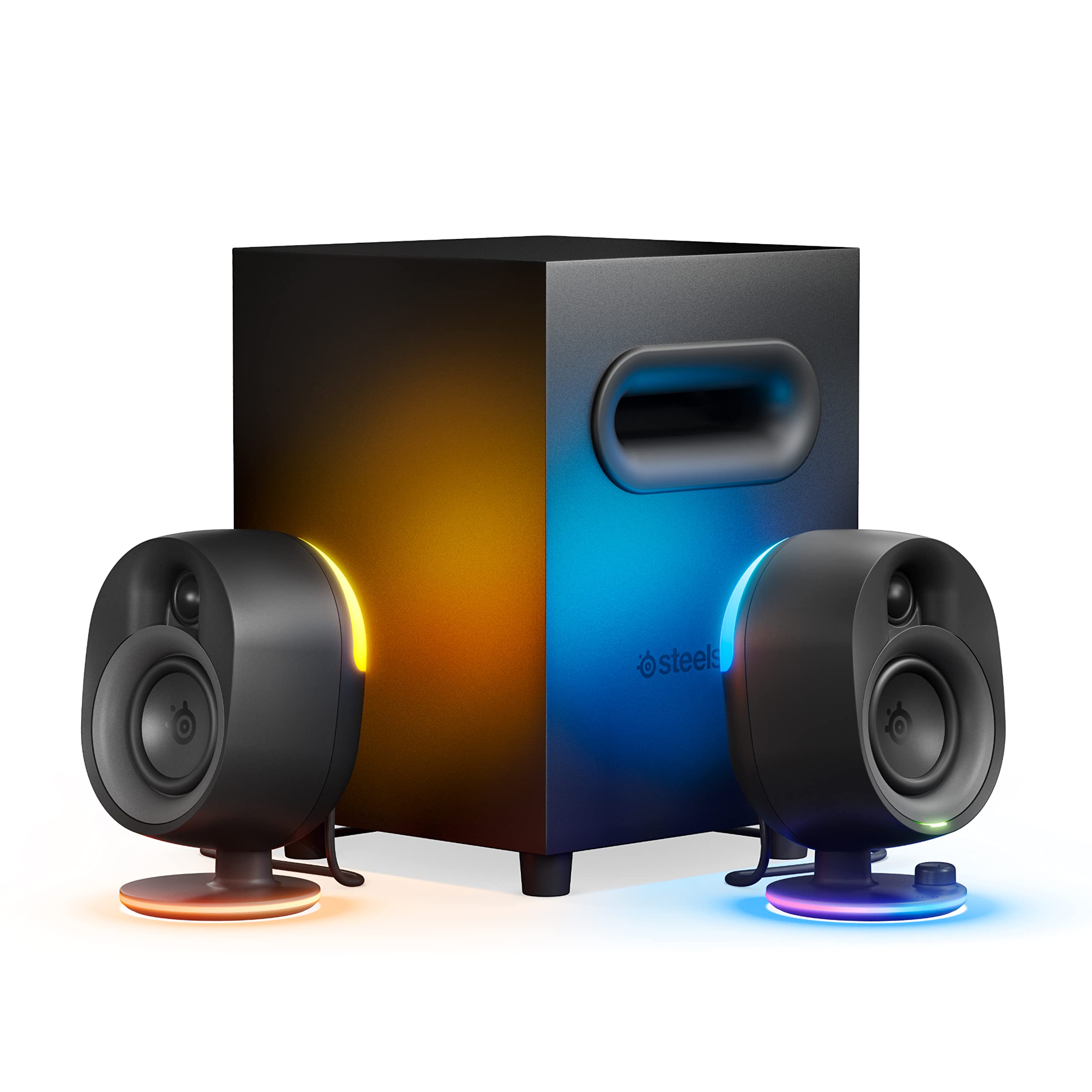 SteelSeries Arena 7 RGB 2.1 Gaming Speakers with Deep Bass & Subwoofer - Bluetooth PC/PS5/Mobile Compatible - Black (Renewed) - Perfect for Gaming Setup, Home Theater & Music Listening