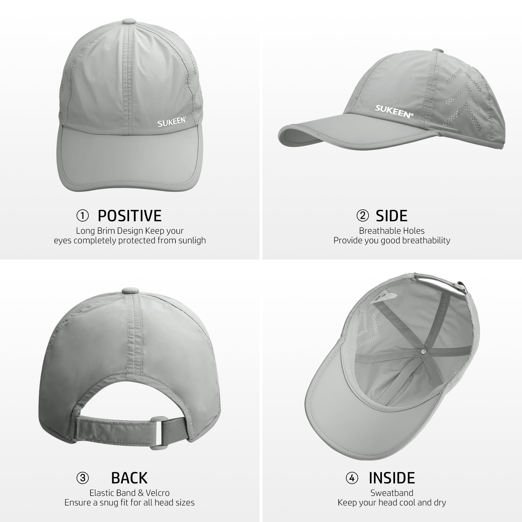SUKEEN Lightweight Quick-Dry Baseball Cap for Men & Women - Adjustable Running Sun Hat with Long Bill for Outdoor Sports, Hiking & Daily Wear