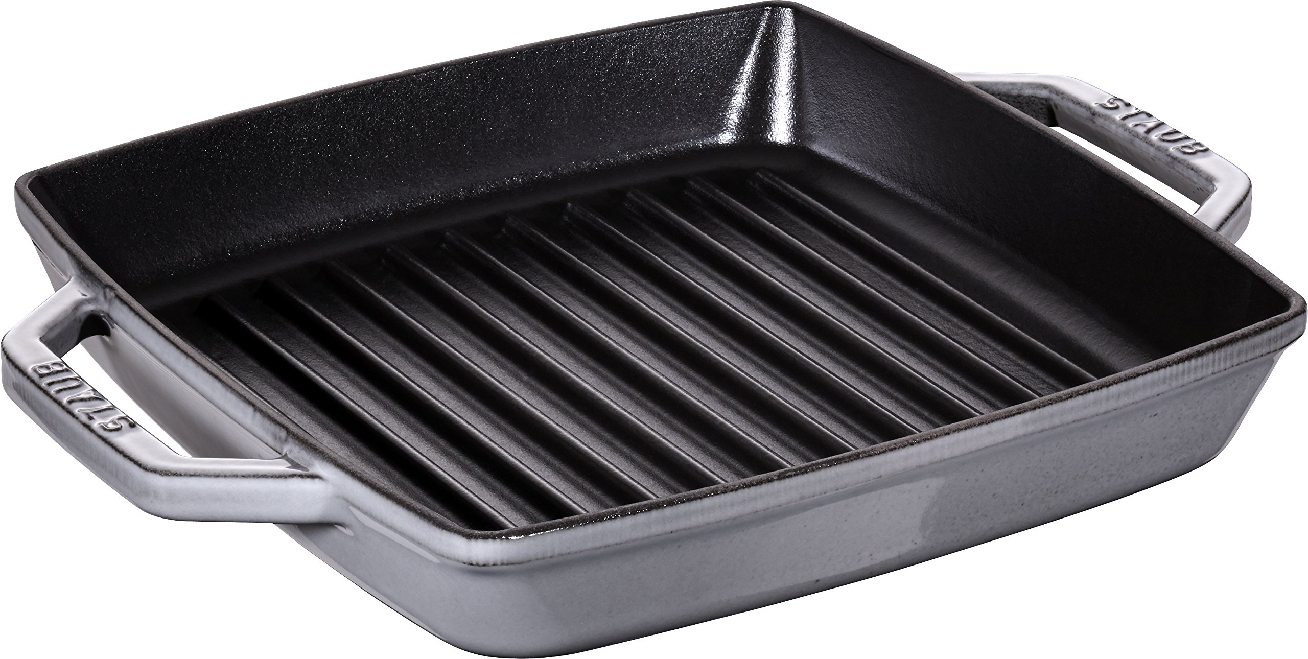 Staub 40511-729 Pure Cast Iron Grill & Frying Pan - 9.1 Inch Square Enameled Griddle with Dual Handles, Gray - Induction Compatible for Perfect Grilling, Searing & Stovetop Cooking - Ideal for Steaks, Burgers, Pancakes & More