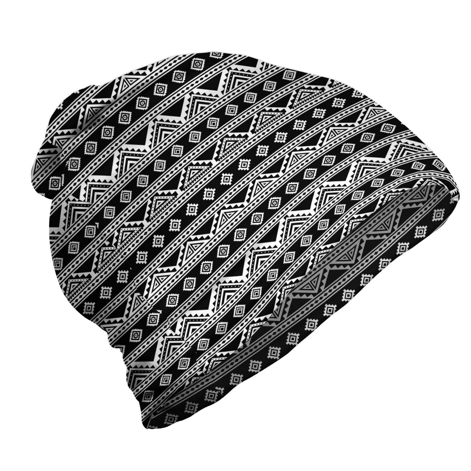 Ambesonne Unisex Beanie - Stylish Monochrome Aboriginal Design for Men & Women - Perfect for Hiking, Camping & Outdoor Winter Activities