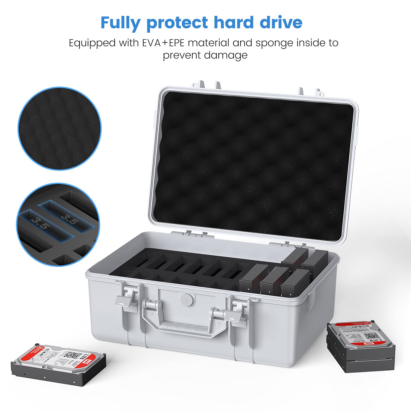 ORICO 20-Bay 3.5 Inch HDD SSD Hard Drive Storage Case - Shockproof, Anti-Static, Moisture-Proof Carrying Box with Foam Protection for Data Backup, Server Storage & IT Professionals (Model: PSC L20)