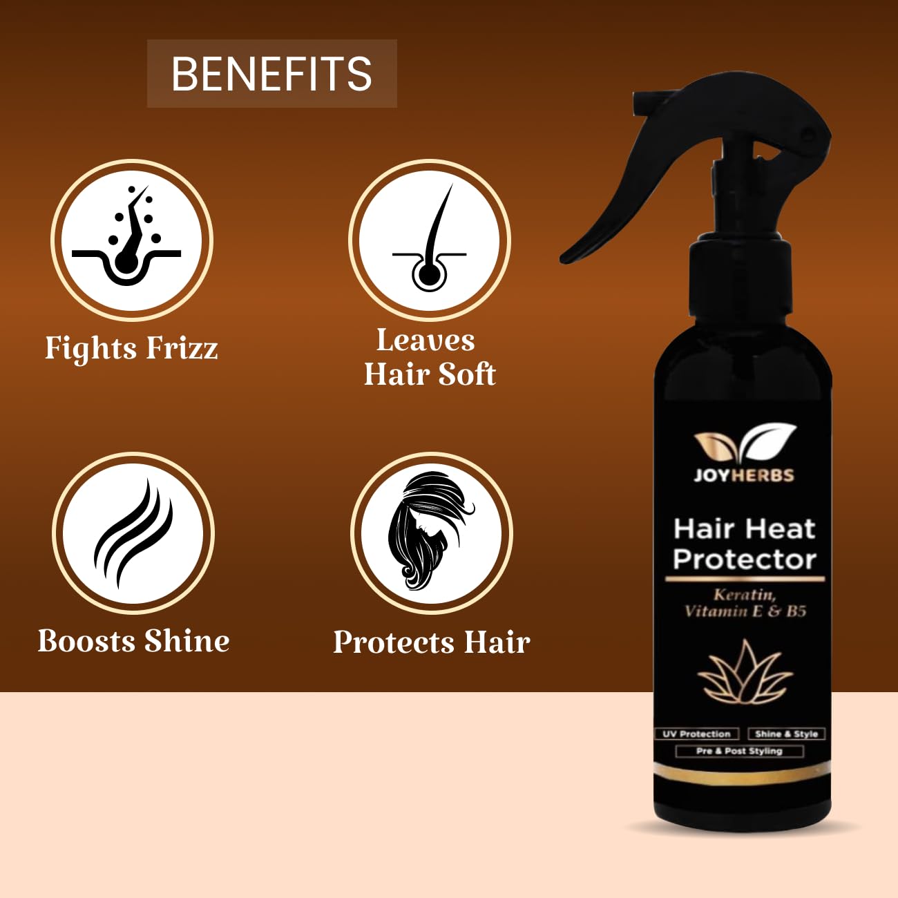 JOYHERBS Heat Protectant Spray for Hair Straightener & Styling - Sulfate Free, Paraben Free, 200ml - Prevents Heat Damage & Frizz for Smooth, Shiny Hair - Perfect for Daily Styling & Salon Use