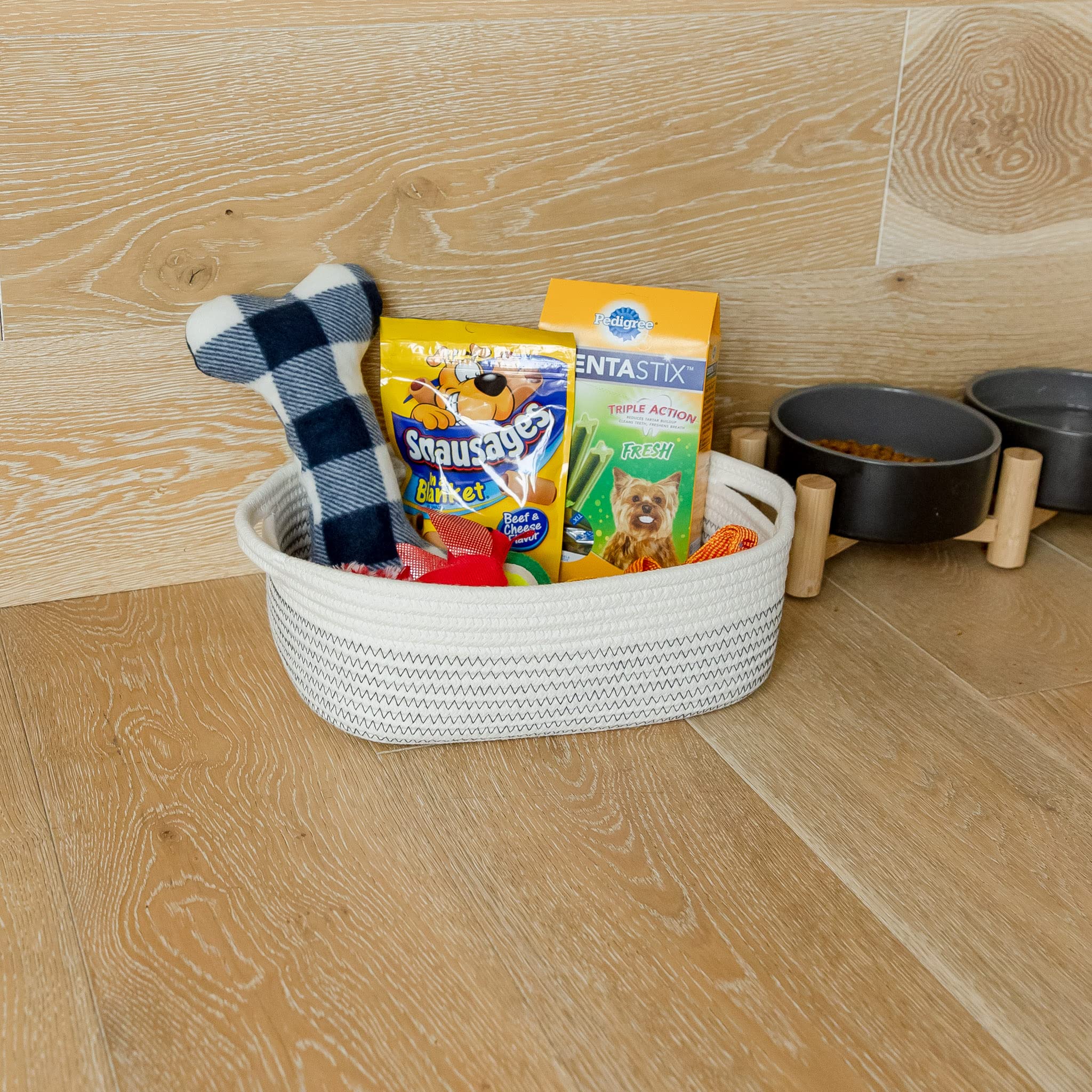NaturalCozy 5-Piece Rectangle Storage Basket Set - Cotton Rope Woven Organizer Bins for Home, Nursery & Pet Toys | Perfect for Montessori, Baby Room, Dog & Cat Toy Storage, Bathroom Organization & Clutter Control