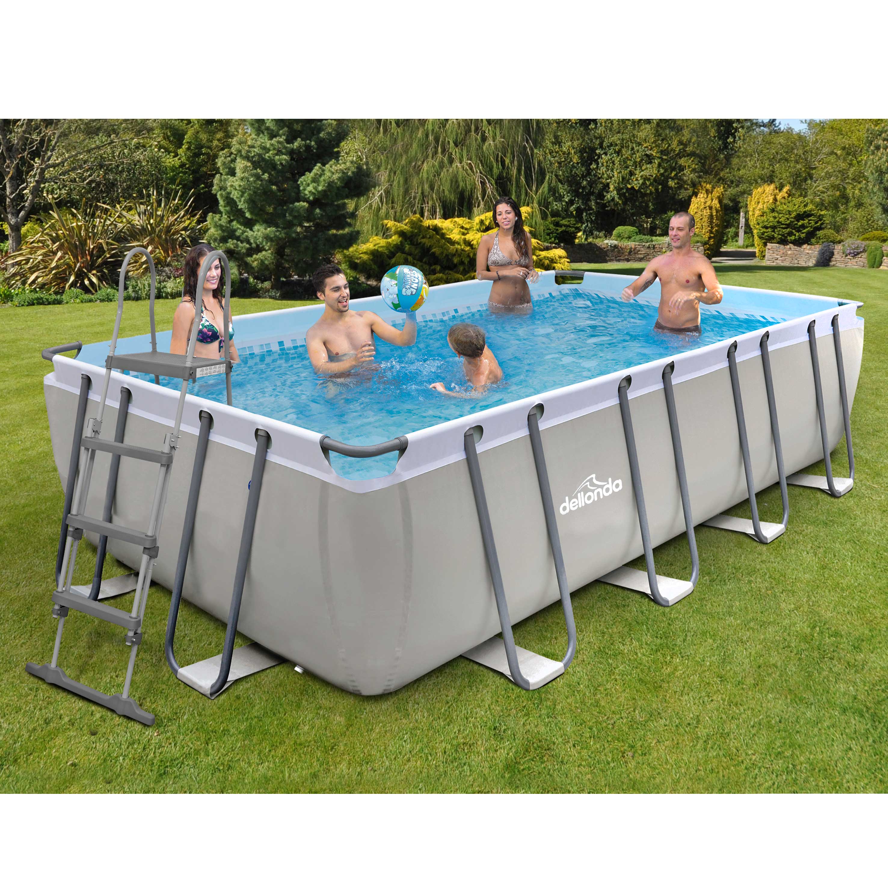 18ft Deluxe Steel Frame Above Ground Swimming Pool with Filter Pump - Durable Rectangular Backyard Pool for Family Fun, Outdoor Parties & Summer Relaxation DL22