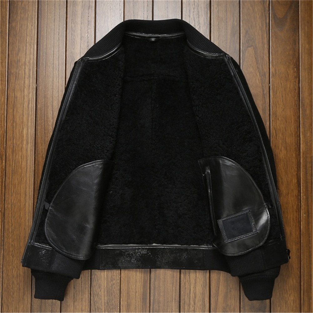 Men's Shearling Leather Jacket - Warm Sheepskin Pilot Coat for Motorcycle & Winter