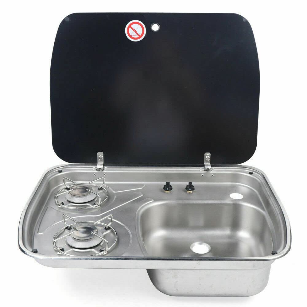 Frederimo 2 Burner Portable Gas Stove for Camping, RV, Boat & Caravan - LPG Cooktop with Sink, Faucet & Tempered Glass Lid - Perfect for Outdoor Cooking, Picnics & Road Trips