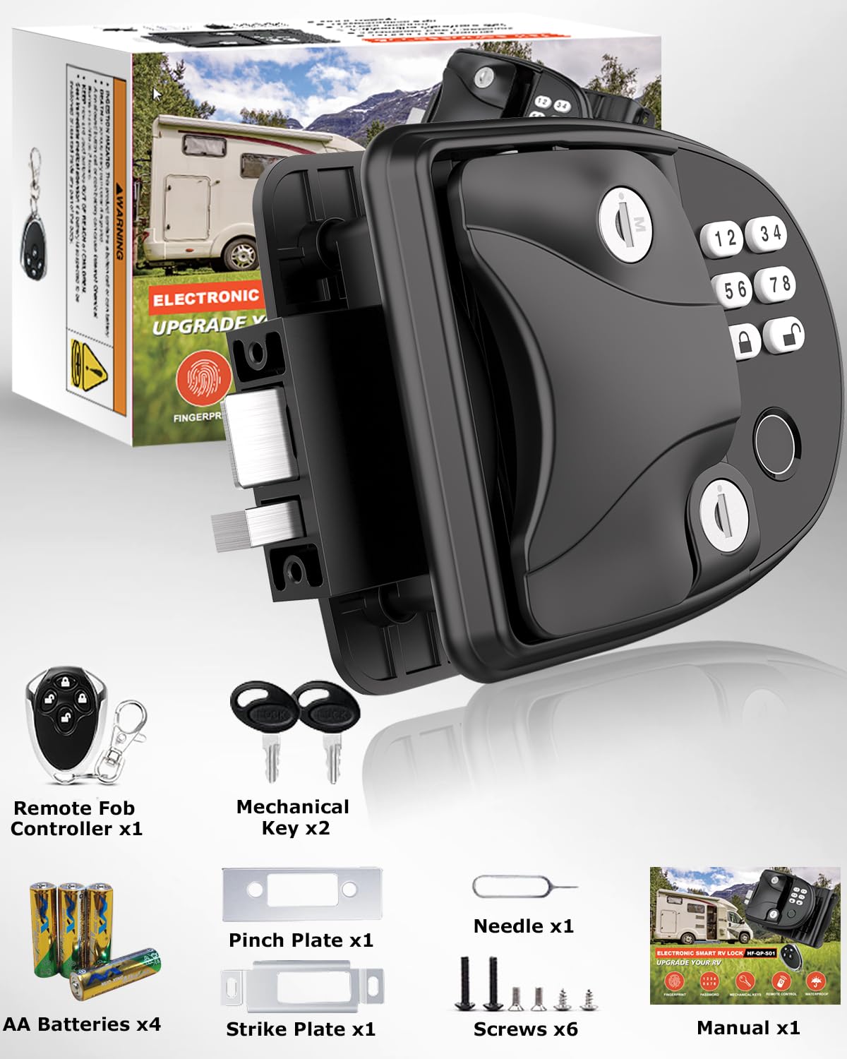 Upgraded All Metal RV Door Lock Replacement - Keyless Entry with Remote Fob, Fingerprint & Keypad - Secure Camper Door Latch Handle for Travel Trailers | Perfect for Enhanced Security & Convenience on Road Trips and Camping Adventures