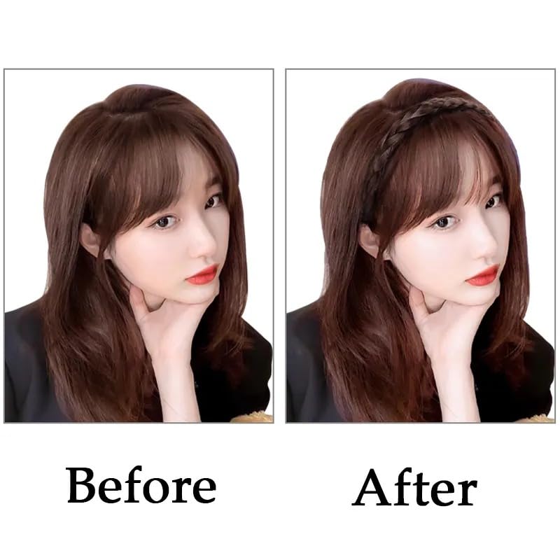 Miss Lirenn® Synthetic Bangs Headband for Women - Clip-in Fringe Hair Extensions with Adjustable Hair Band | Dark Brown | Perfect for Cosplay, Costume Parties & Daily Styling