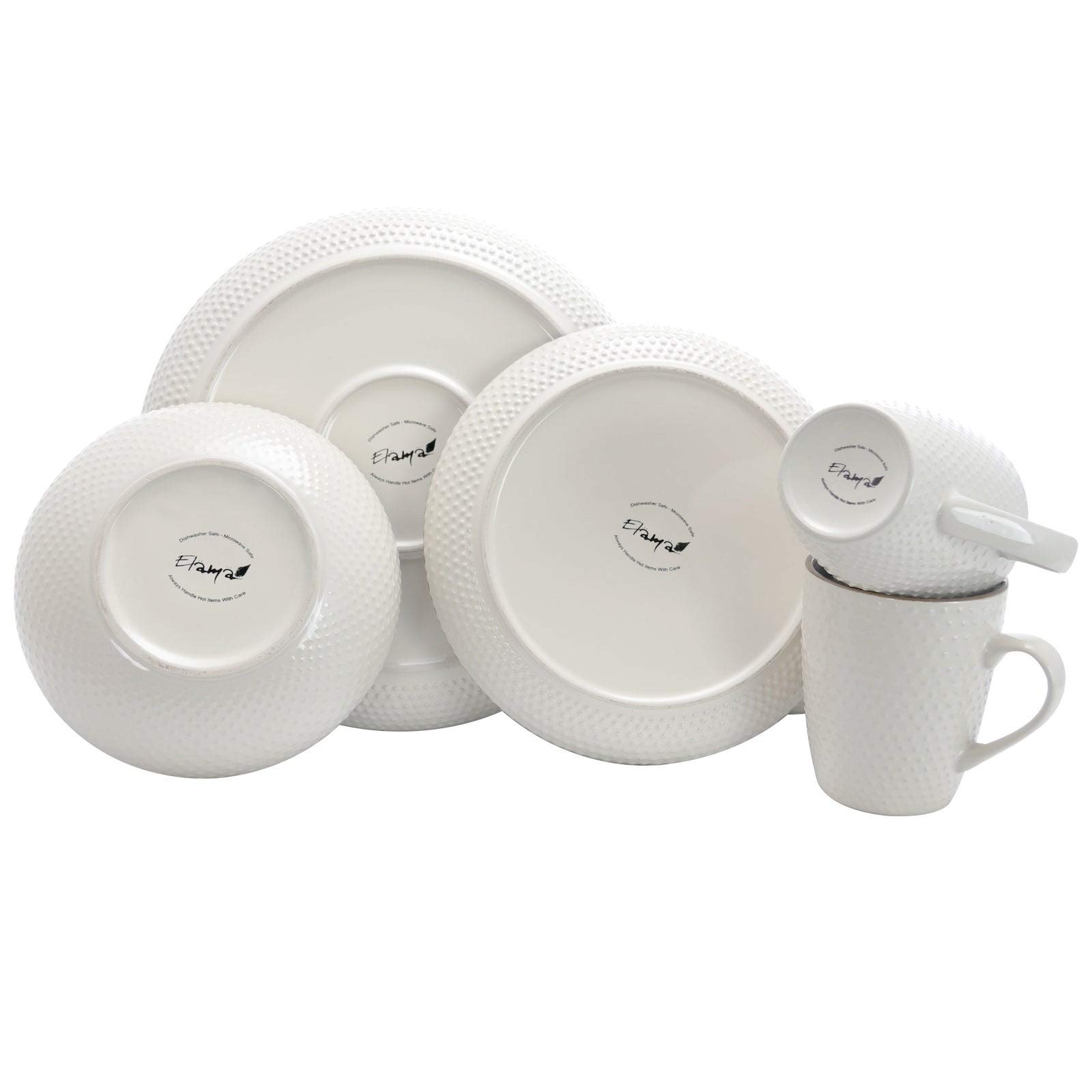 Powder Blue Embossed Dot Two-Tone 16-Piece Dinnerware Set - Textured Stoneware Plates & Bowls, Microwave & Dishwasher Safe - Perfect for Casual Dining, Family Gatherings & Everyday Use