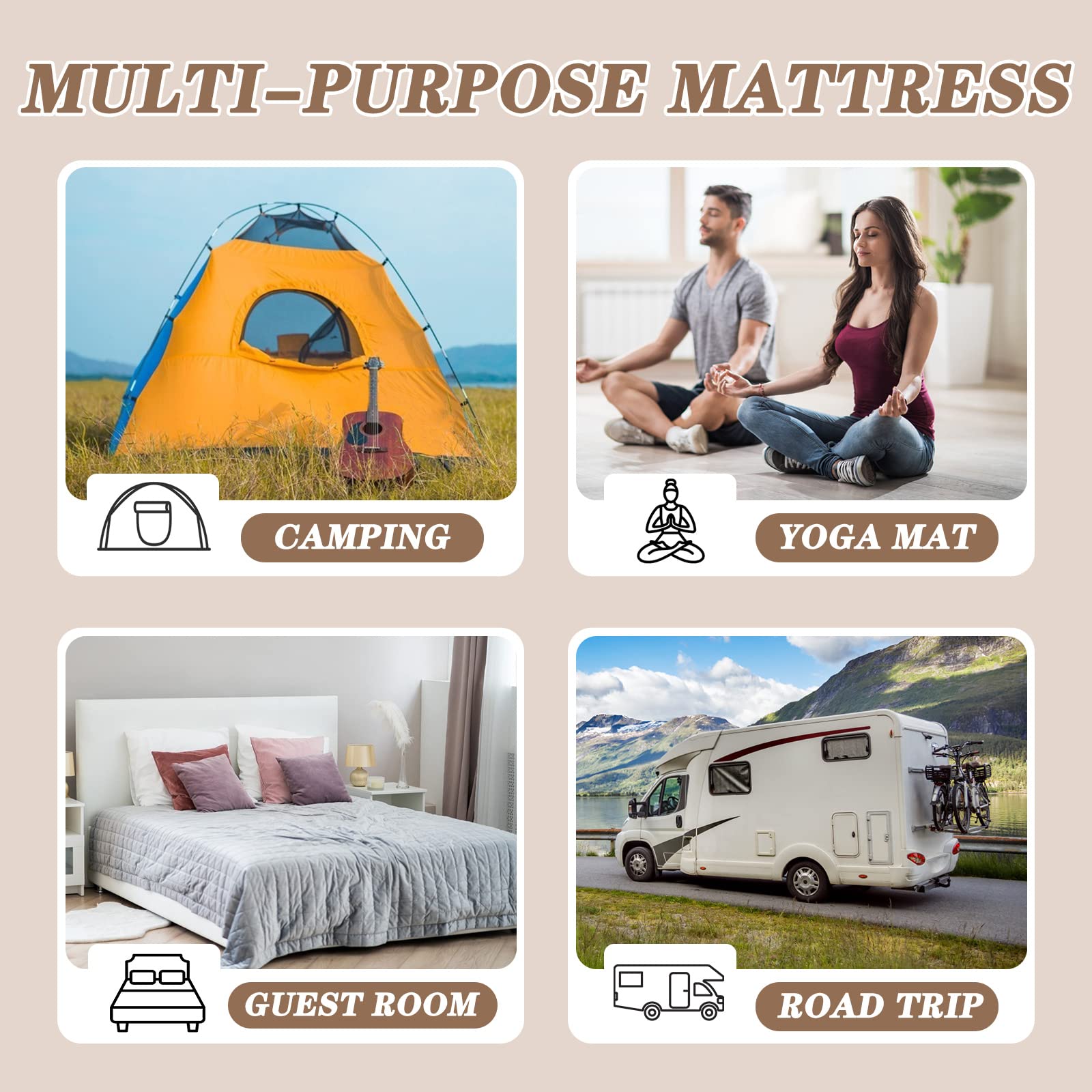 DoCred Full Size Futon Mattress - 8 Inch Extra Thick Foldable Japanese Floor Mattress with Memory Foam | Roll Up Tatami Mat for Adults, Guest Bed & Floor Lounger | Perfect for Small Spaces, Camping & Home Office Napping