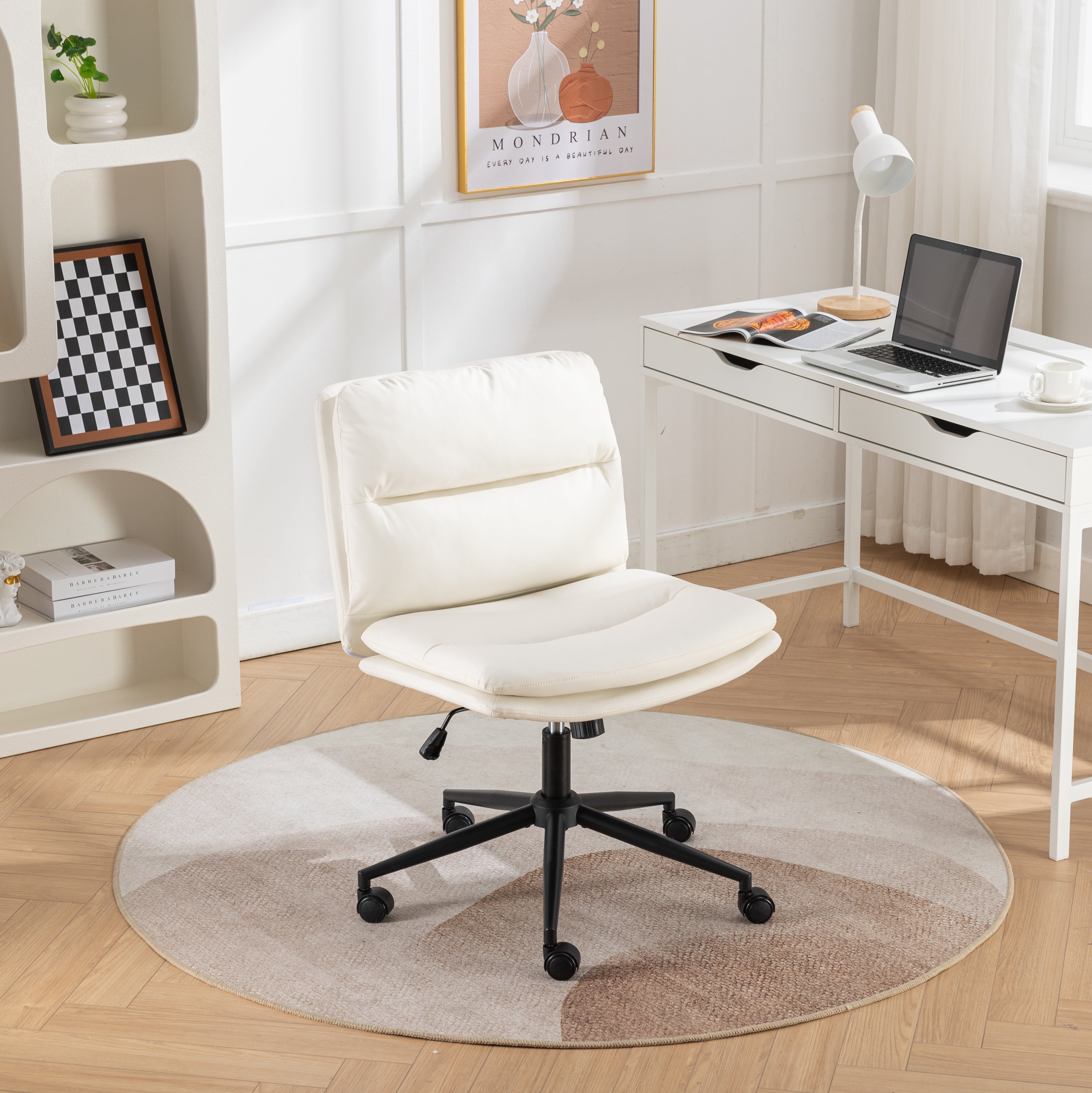 Roundhill Furniture Bizerte Adjustable Swivel Criss Cross Chair - Wide Seat Ergonomic Office Chair for Home & Workspace - Perfect for Desk Work, Gaming & Study Sessions