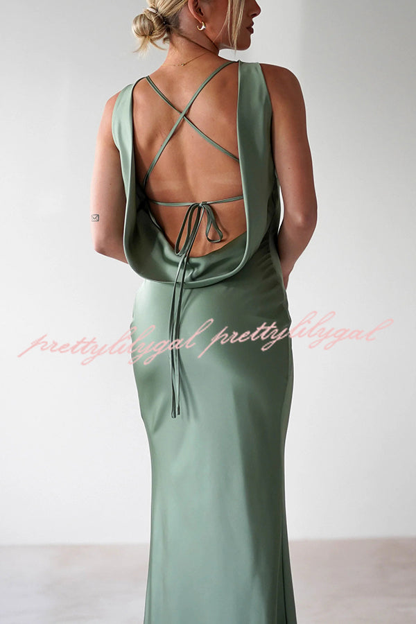 Elegant Solid Color Backless Lace-Up Slim Maxi Dress for Women - Perfect for Evening Parties, Weddings & Date Nights