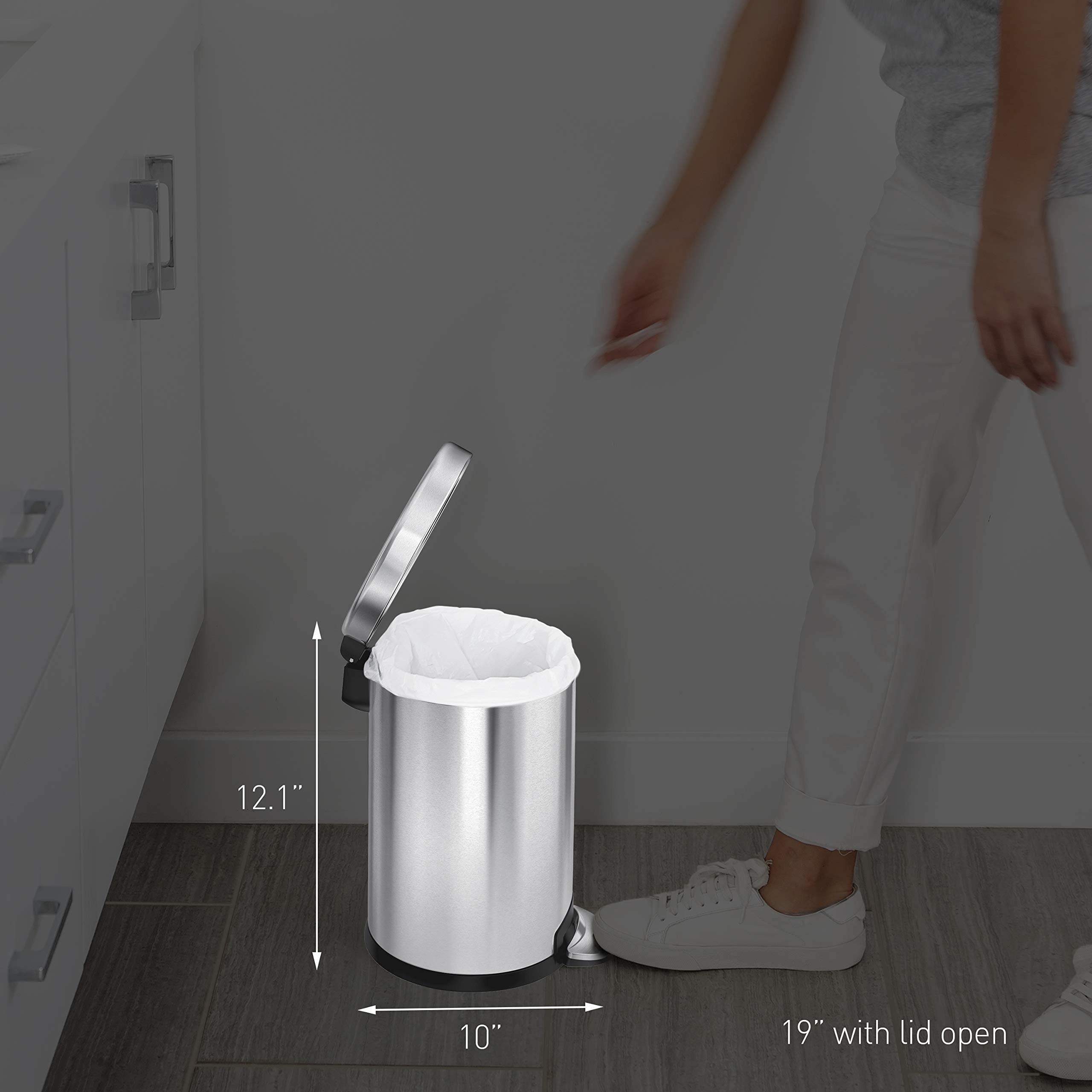 Simplehuman 4.5 Liter White Steel Bathroom Trash Can - Perfect for Small Spaces, Powder Rooms & Vanities | Durable & Stylish Waste Bin for Home, Office or Hotel Use