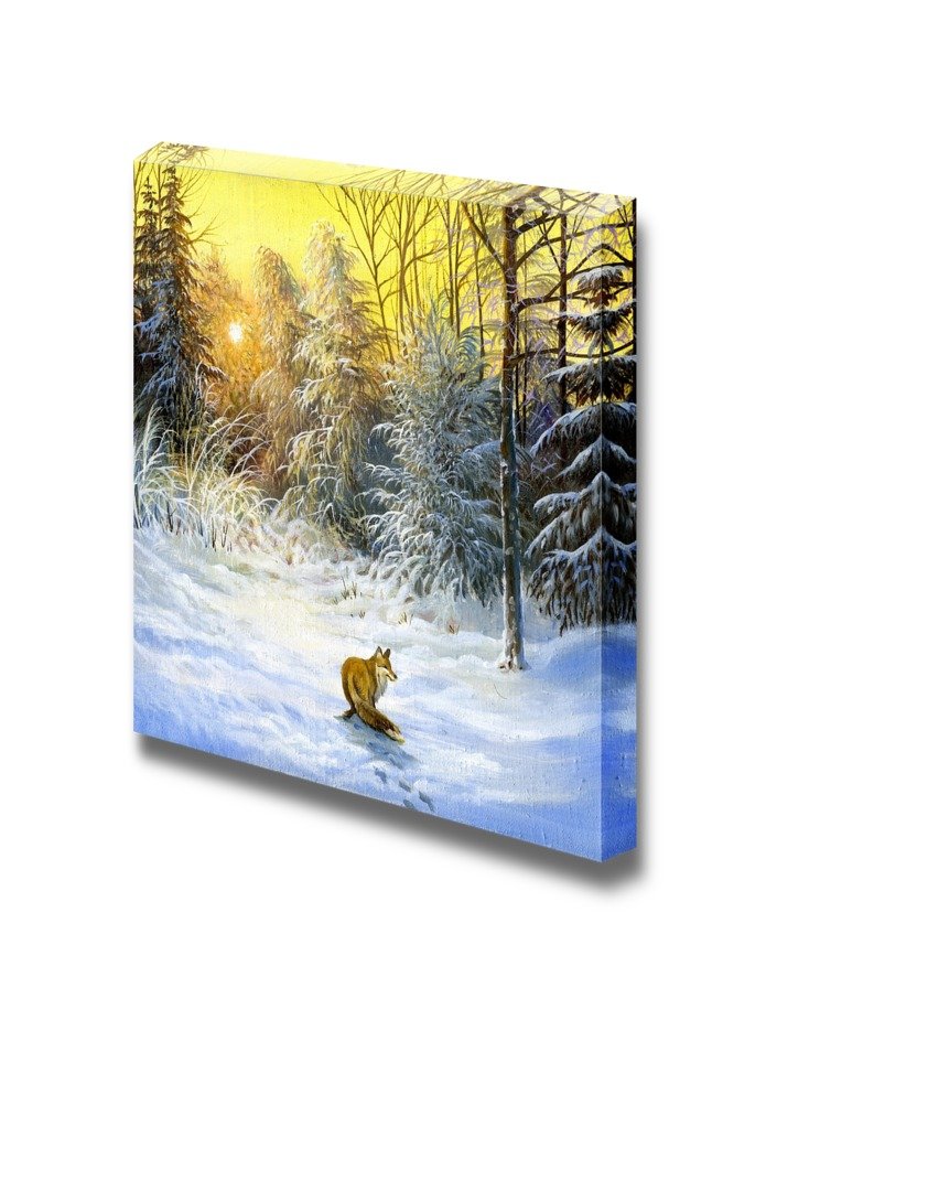 Winter Fox Landscape Canvas Print - 12x12 Inch Wall Art Decor for Living Room, Bedroom & Office - Nature Wildlife Home Decor