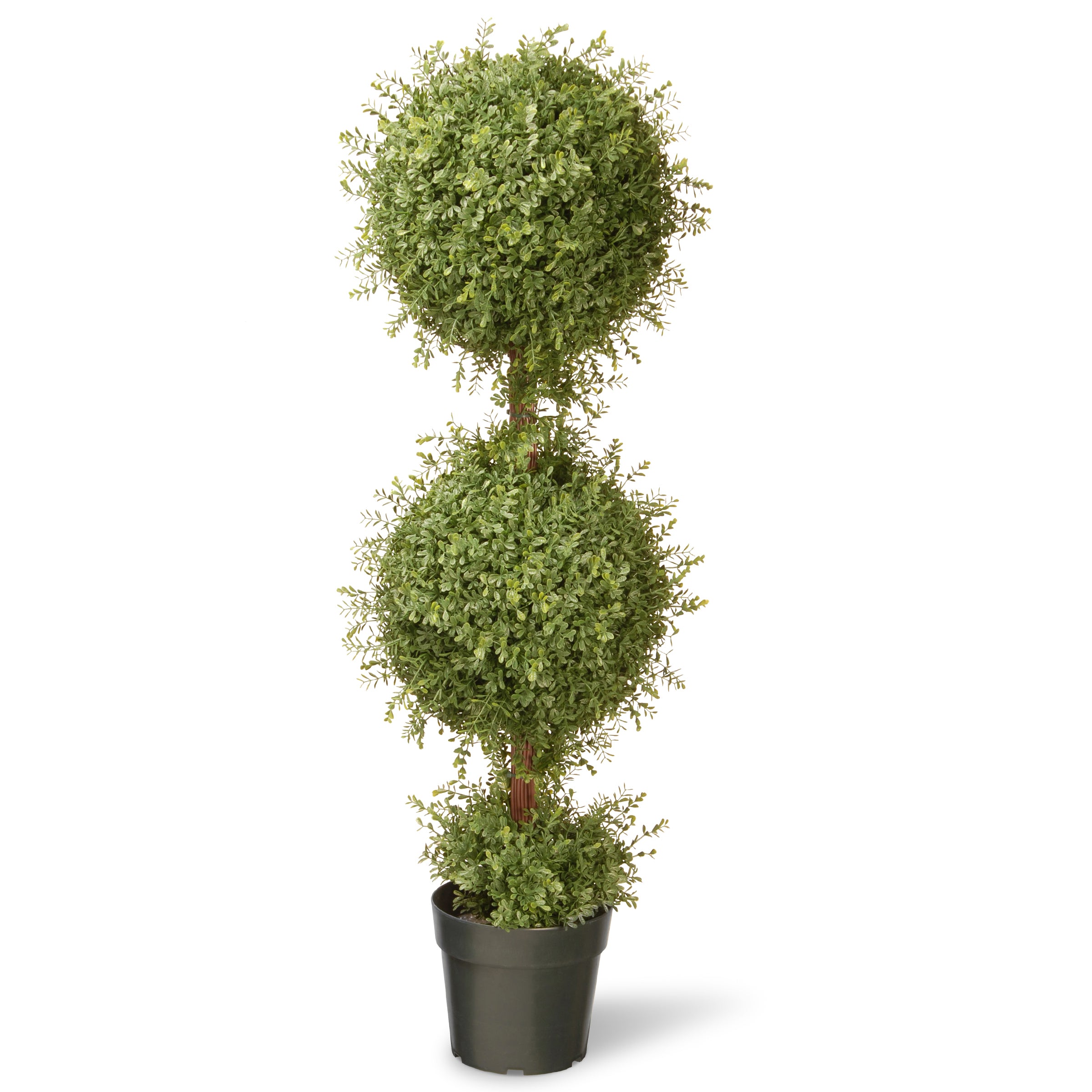 48 Inch Mini Tea Leaf 2 Ball Topiary Artificial Plant with Dark Green Round Growers Pot - Perfect for Home Decor, Office, and Indoor Greenery