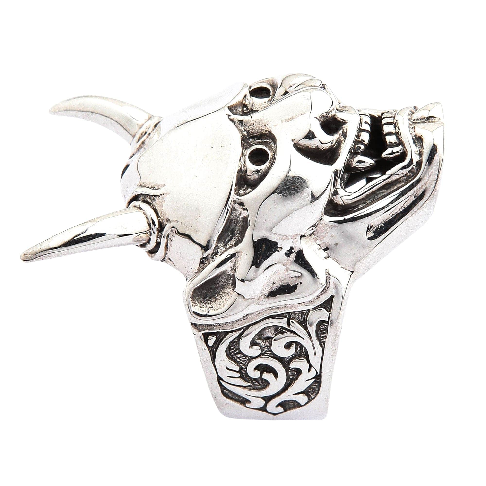 Japanese Oni Mask Sterling Silver Devil Ring - Handcrafted Demon Face Jewelry for Men & Women - Perfect for Halloween, Cosplay, Gothic Fashion & Unique Gift Giving
