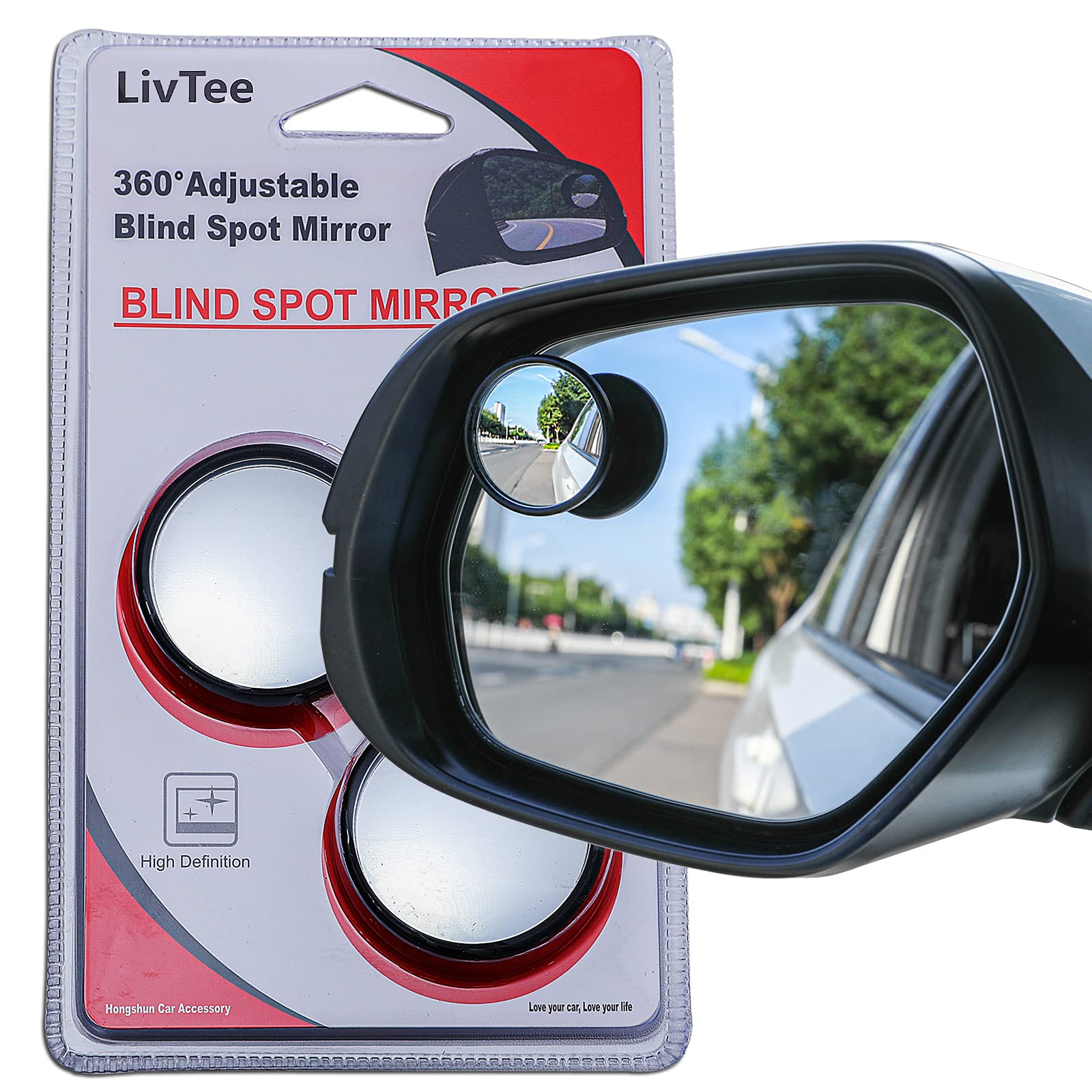 LivTee HD Glass Black Framed Round Blind Spot Mirror - Adjustable Wide Angle Rearview Mirror for Cars, Trucks & SUVs (2 Pack) - Enhance Safety & Visibility for Parking & Lane Changes