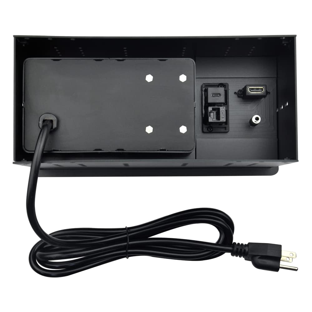 Premium 6-in-1 Multimedia Connectivity Hub - 3 AC Outlets, 2 USB-A & 1 USB-C Ports, HDMI, RJ45 (CAT6), Audio Jack - 5.58ft Power Cord - Ideal for Conference Rooms, Home Offices & Gaming Setups (Black)