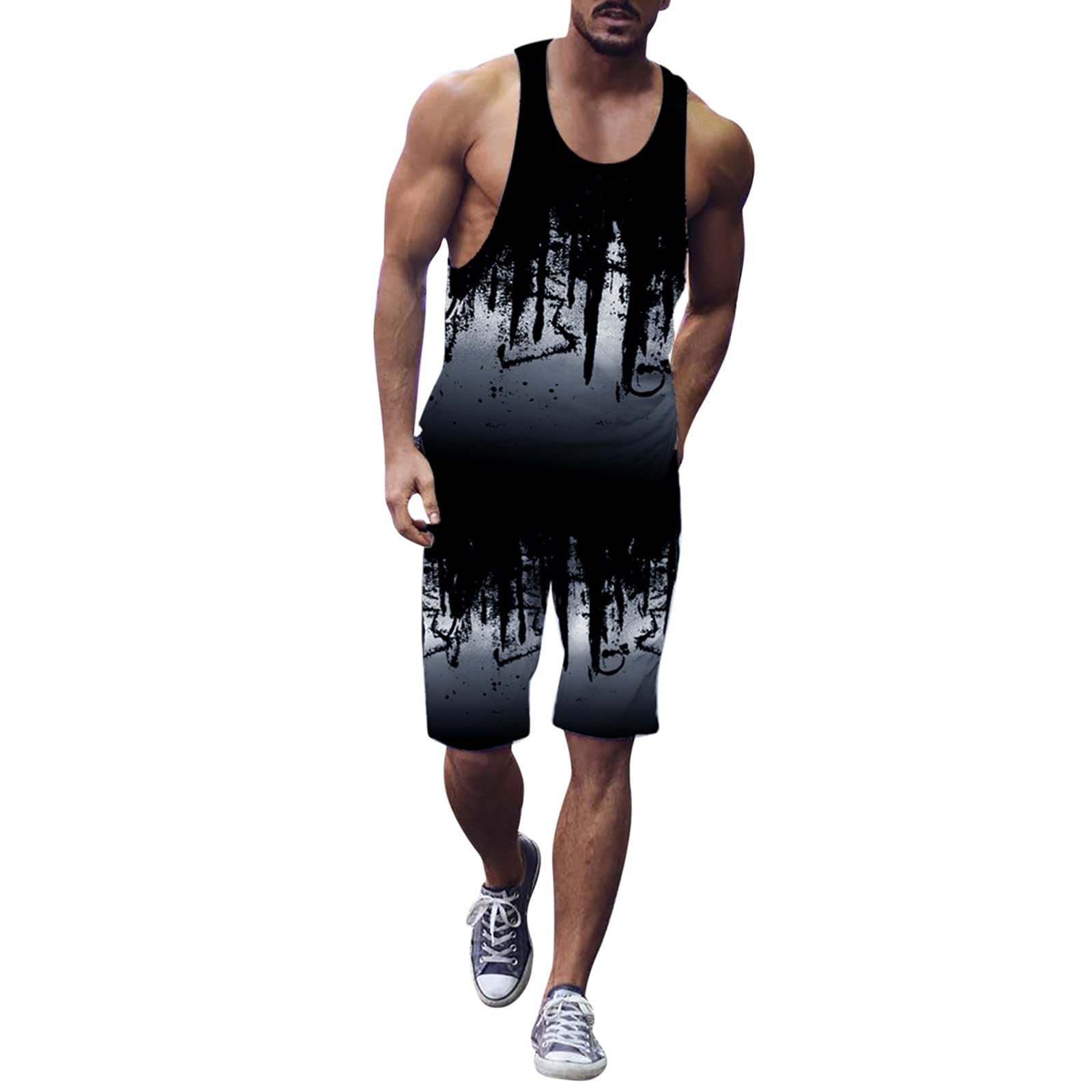 3D Printed Men's Activewear Tracksuit Set - Breathable Sports Jacket & Vest for Fitness, Running, Gym & Leisure - Splash Ink Design - Perfect for Workouts, Jogging & Casual Wear