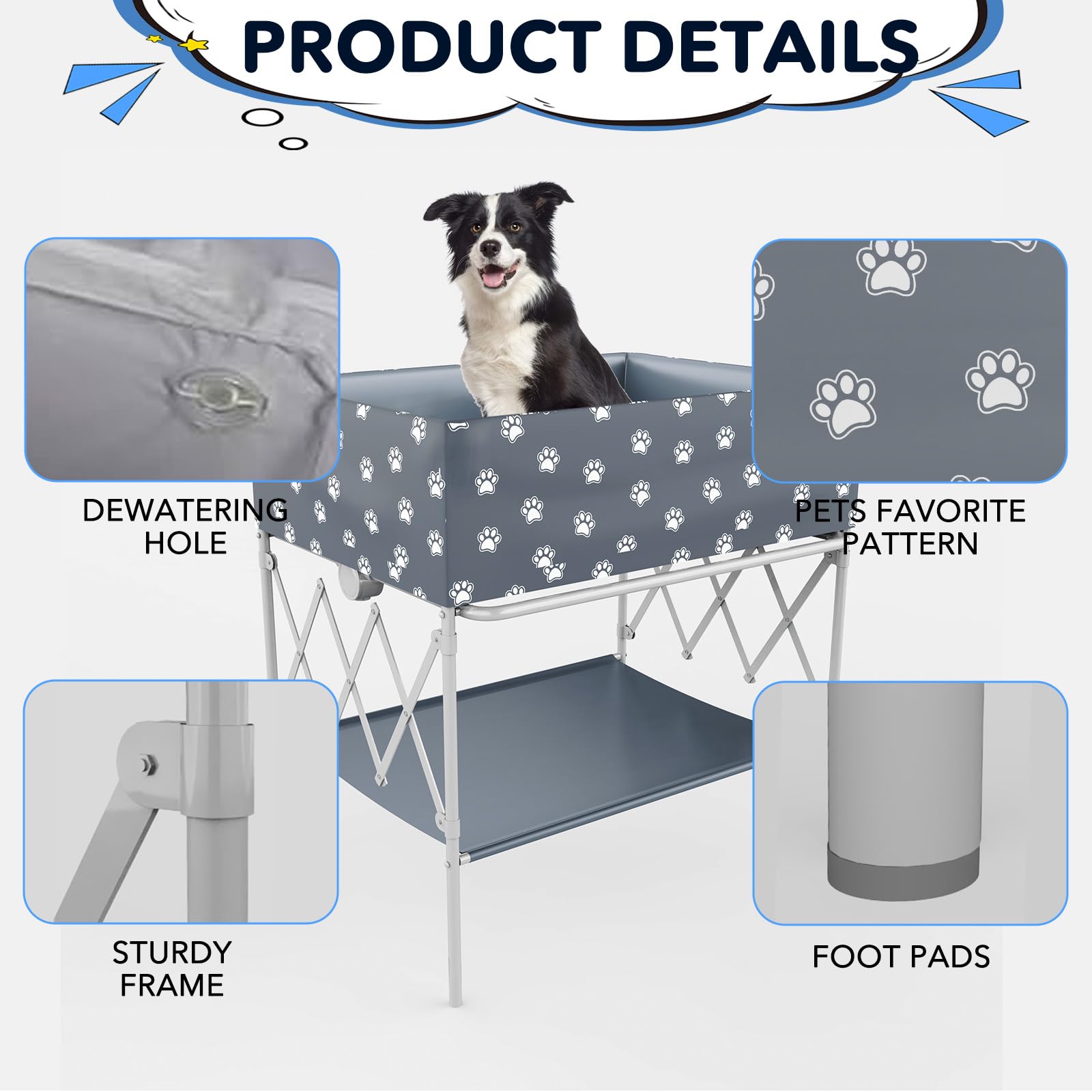 Foldable Dog Bathtub & Washing Station for Small Medium Large Dogs - Portable Pet Grooming Tub with Drainage for Indoor/Outdoor Use - Perfect for Bathing, Showering & Grooming at Home or Backyard