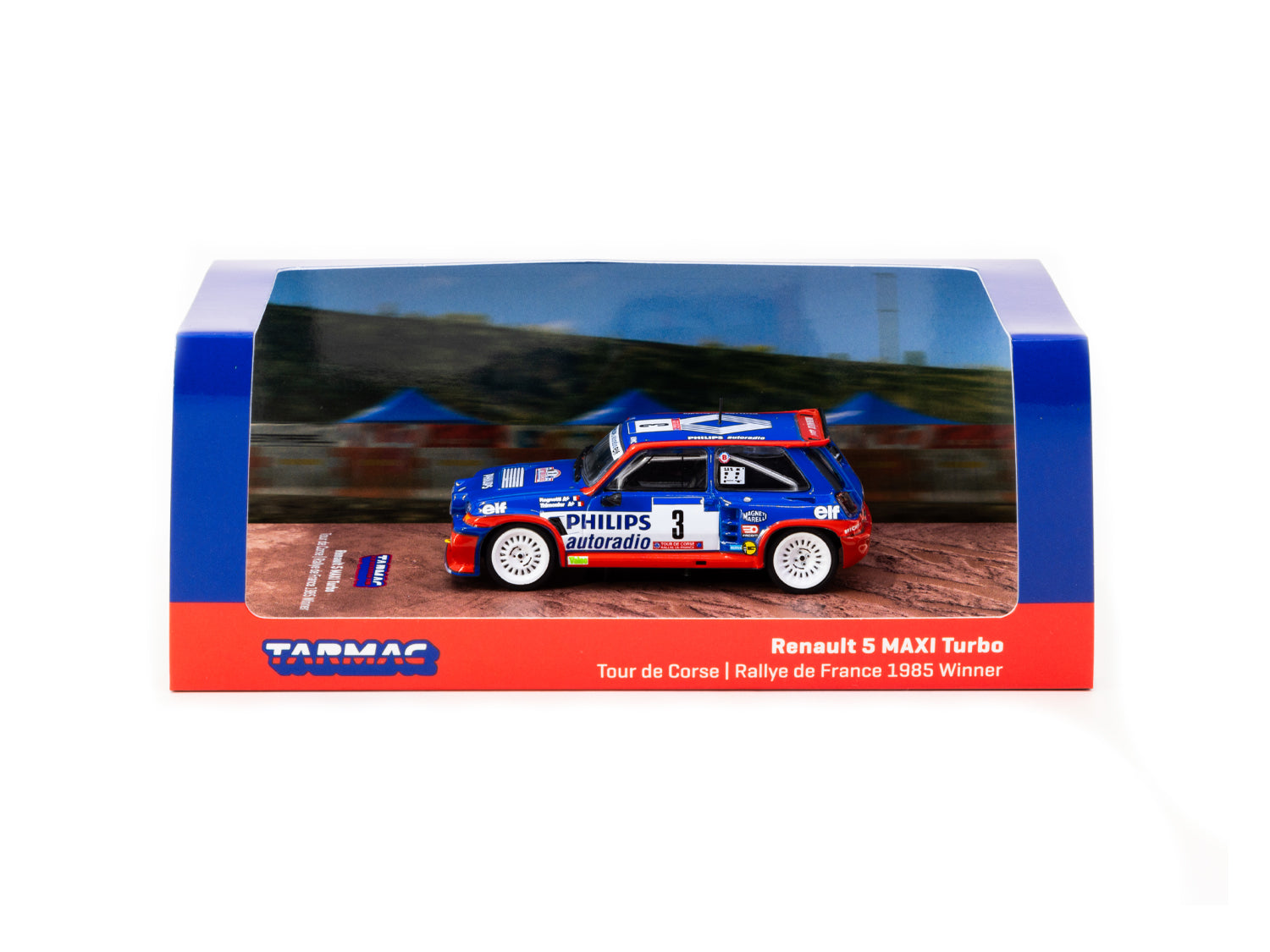 Tarmac Works 1/64 Scale Renault 5 MAXI Turbo Tour de Corse Rallye de France 1985 #3 Winner Diecast Model Car - Collectible Miniature for Display, Racing Enthusiasts & Hobby64 Collection