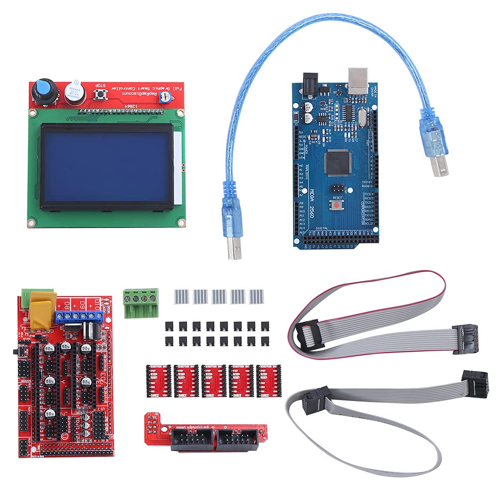Mega 2560 Board with RAMPS 1.4 Controller - 3D Printer Kit with 12864 LCD Display & A4988 Driver for DIY 3D Printing Projects and Electronics Prototyping