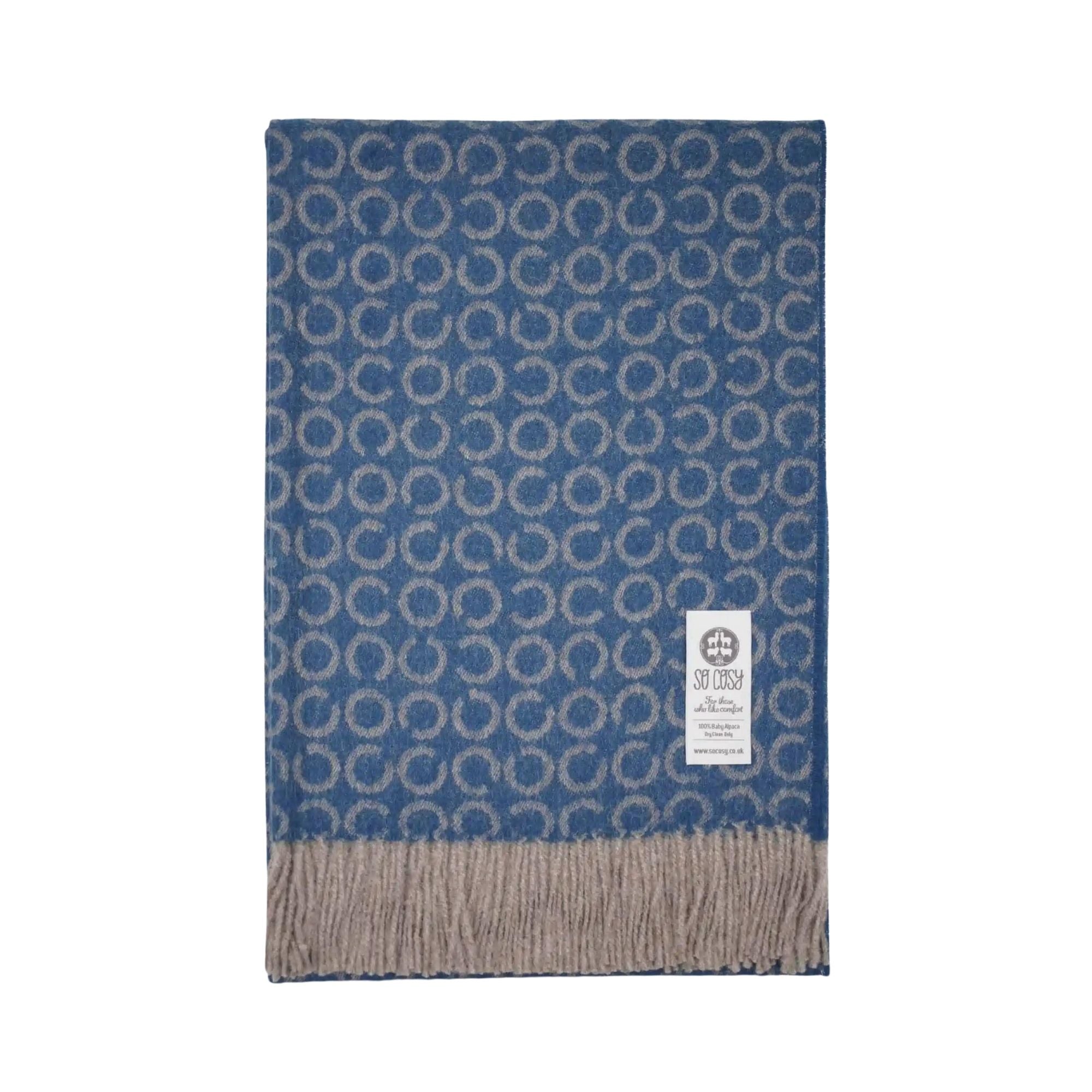 Premium 100% Baby Alpaca Wool Throw Blanket - Indigo Blue & Grey - 78