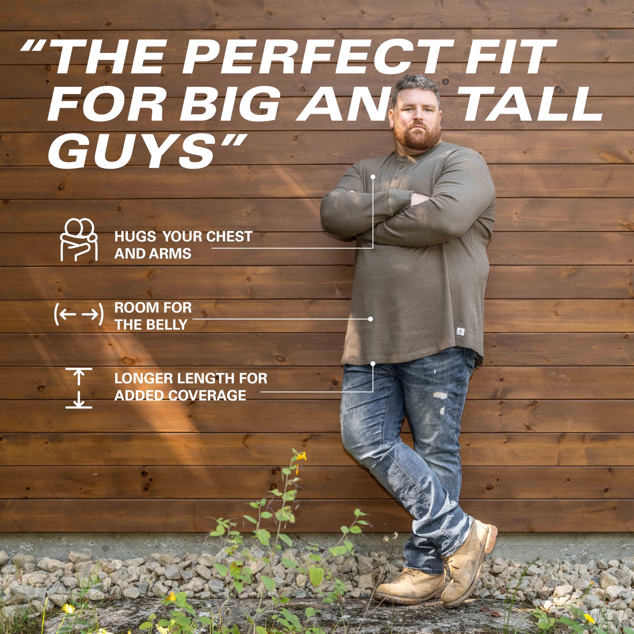 STRONGSIZE Men's Big & Tall Thermal Waffle Henley Long Sleeve Shirt - 3 Button Placket, Extended Length for Comfort - Perfect for Winter Layering, Outdoor Activities & Casual Wear