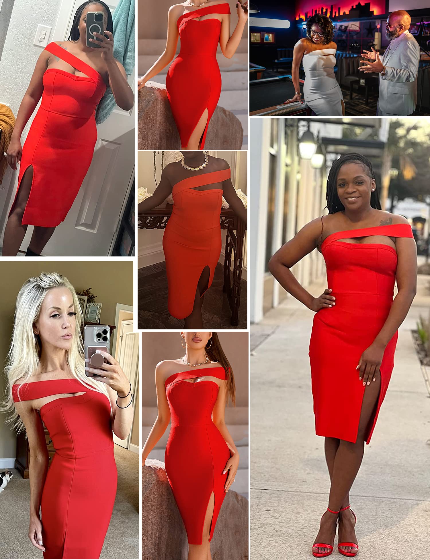 Meilun Women's One Shoulder Bandage Dress - Sexy Formal Midi Dress for Wedding Guest, Evening Party, Cocktail & Special Occasions