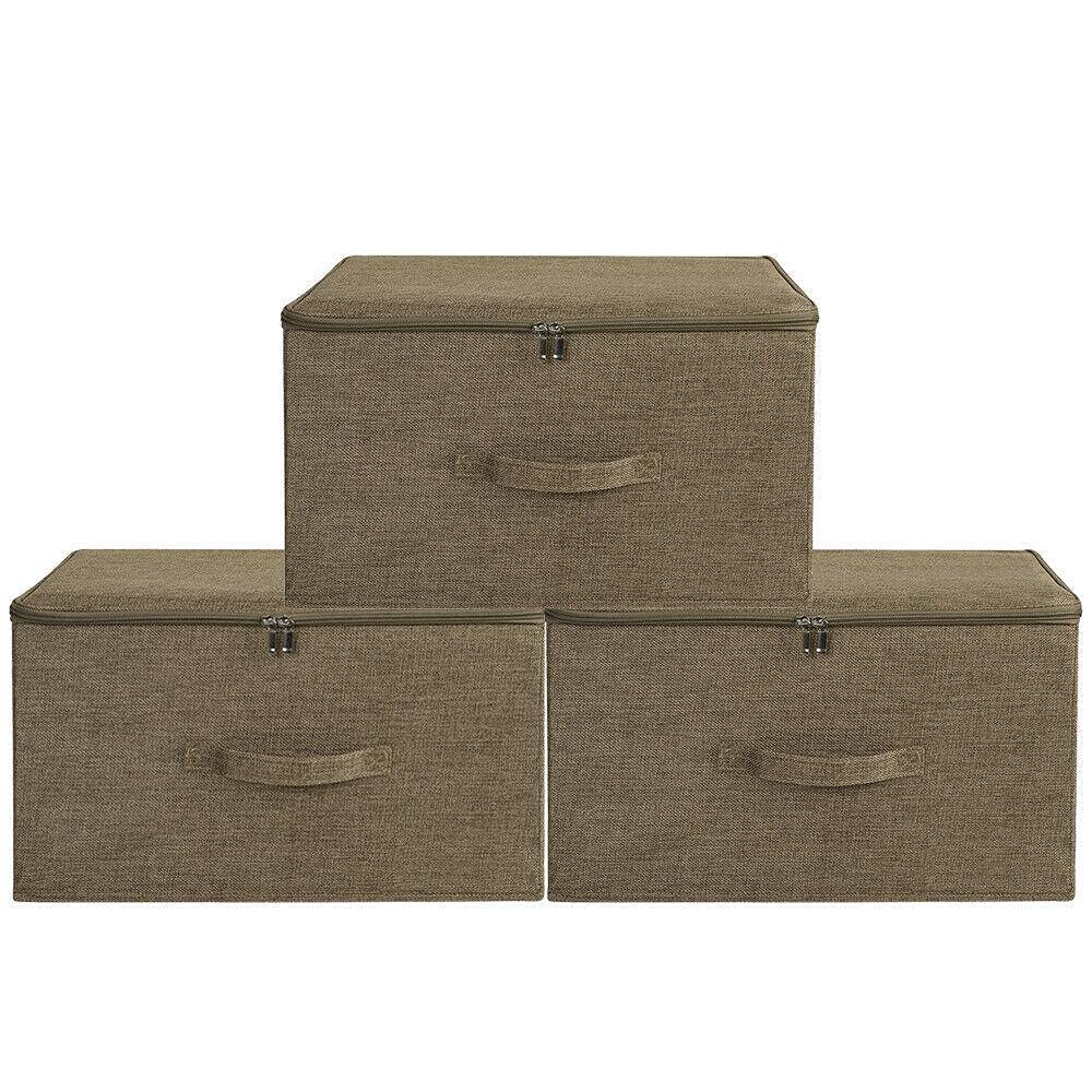 StateOJ 3-Piece Collapsible Fabric Storage Bins with Lids - Large Organizer Baskets for Closet, Nursery, Office & Home Organization - Foldable Storage Cubes for Shelves, Underbed & Toy Storage