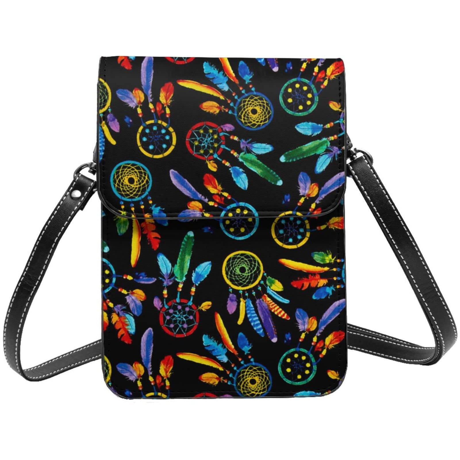 Authentic Southwest Dreamcatcher Leather Crossbody Phone Purse for Women - Mini Tribal Cell Phone Bag with Adjustable Strap | Perfect for Concerts, Travel & Everyday Use