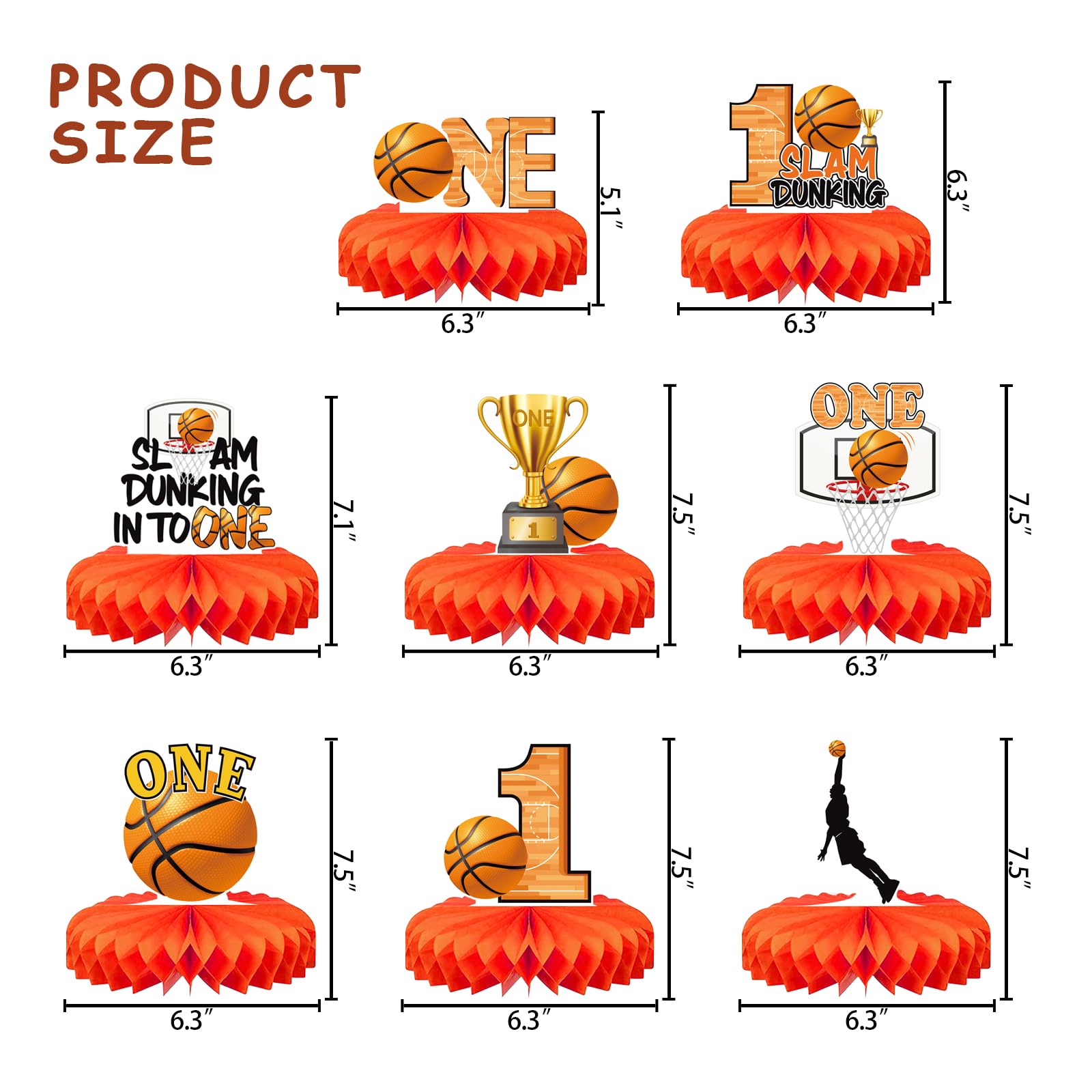 8Pcs Basketball 1st Birthday Decorations - Reusable Centerpieces for Boys' Sports Themed Party