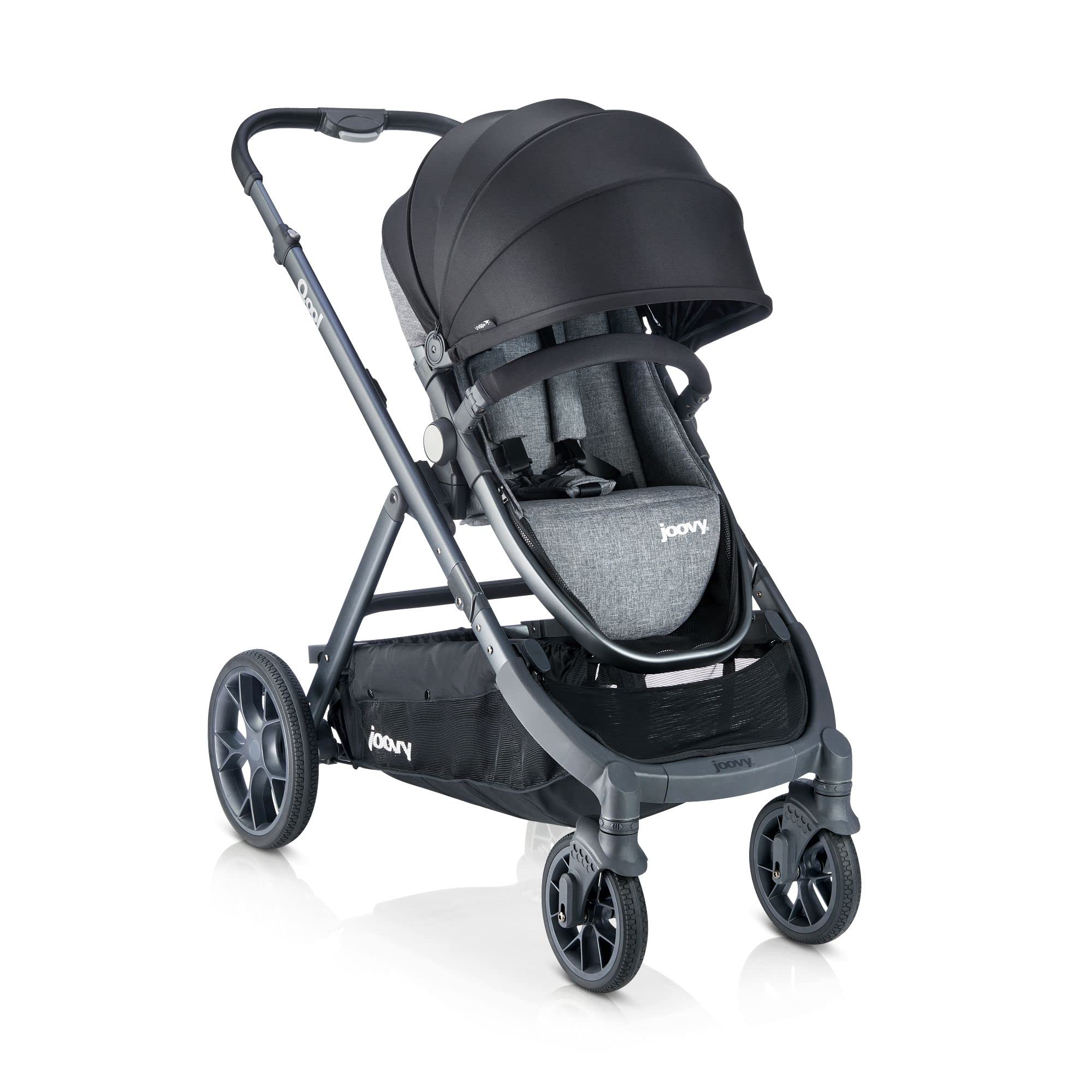 Joovy Qool Stroller - Adjustable Single, Double & Triple Stroller for Toddlers | Lightweight & Customizable Baby Stroller in Grey Melange | Perfect for City Walks, Shopping & Family Outings