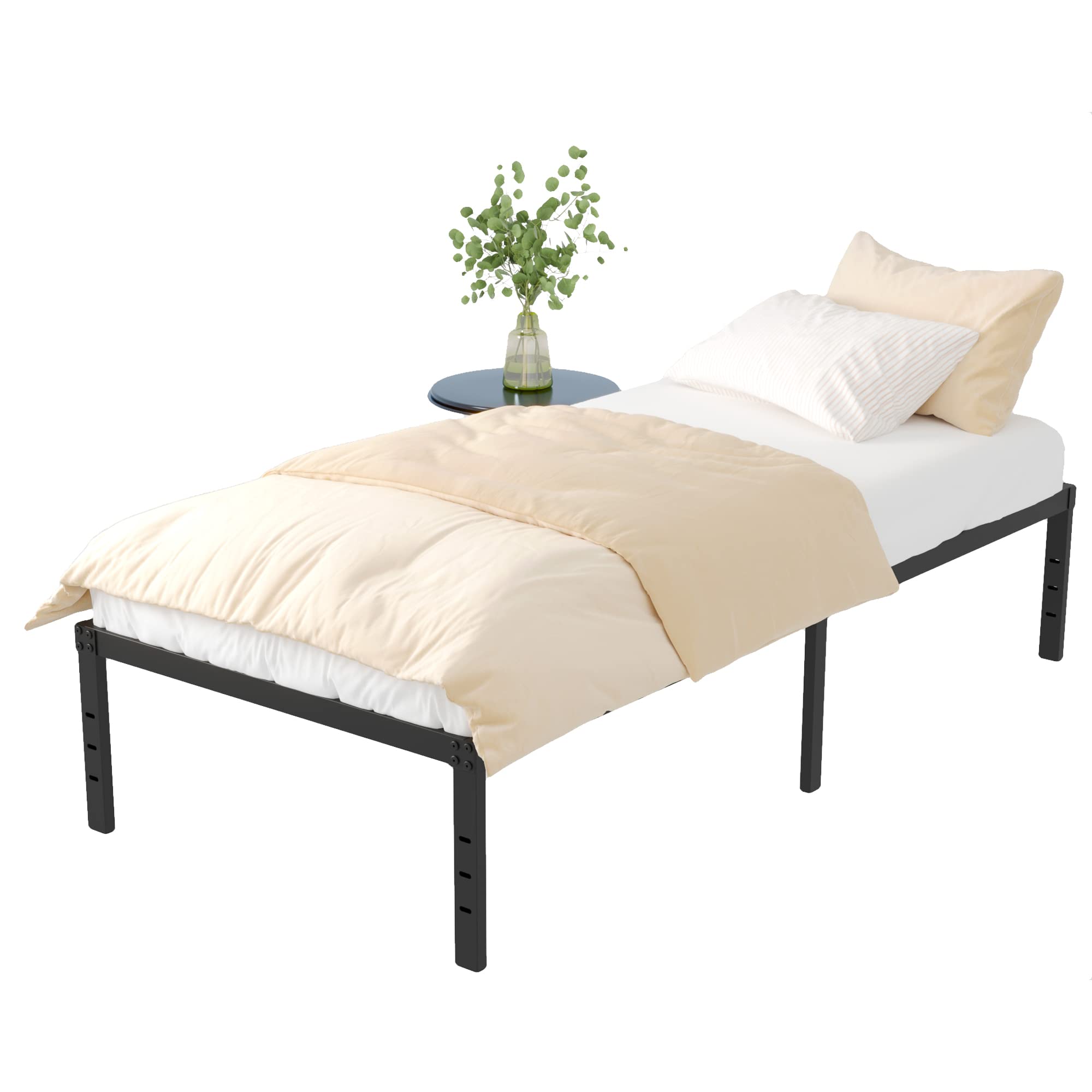 16 Inch Heavy Duty Metal Twin Bed Frame - No Box Spring Needed, Supports Up to 2500 lbs, Easy Assembly & Noise Free, Black - Perfect for Kids Rooms, Guest Beds & Small Spaces