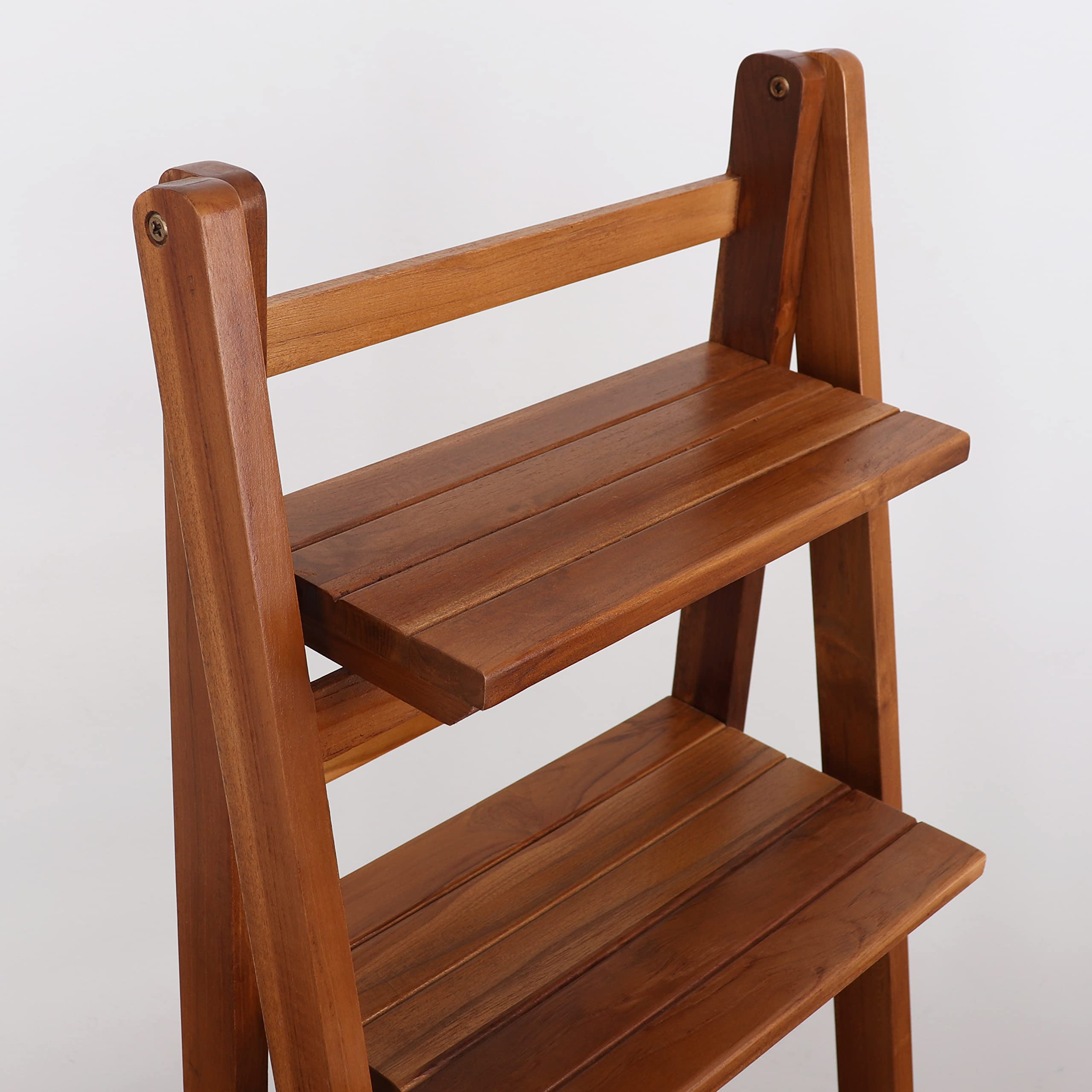 Milltown Merchants Teak Wood Ladder Shelf - Rustic Leaning Bookcase for Home & Office - Foldable Boho Bookshelf for Living Room, Bedroom & Dorm Decor