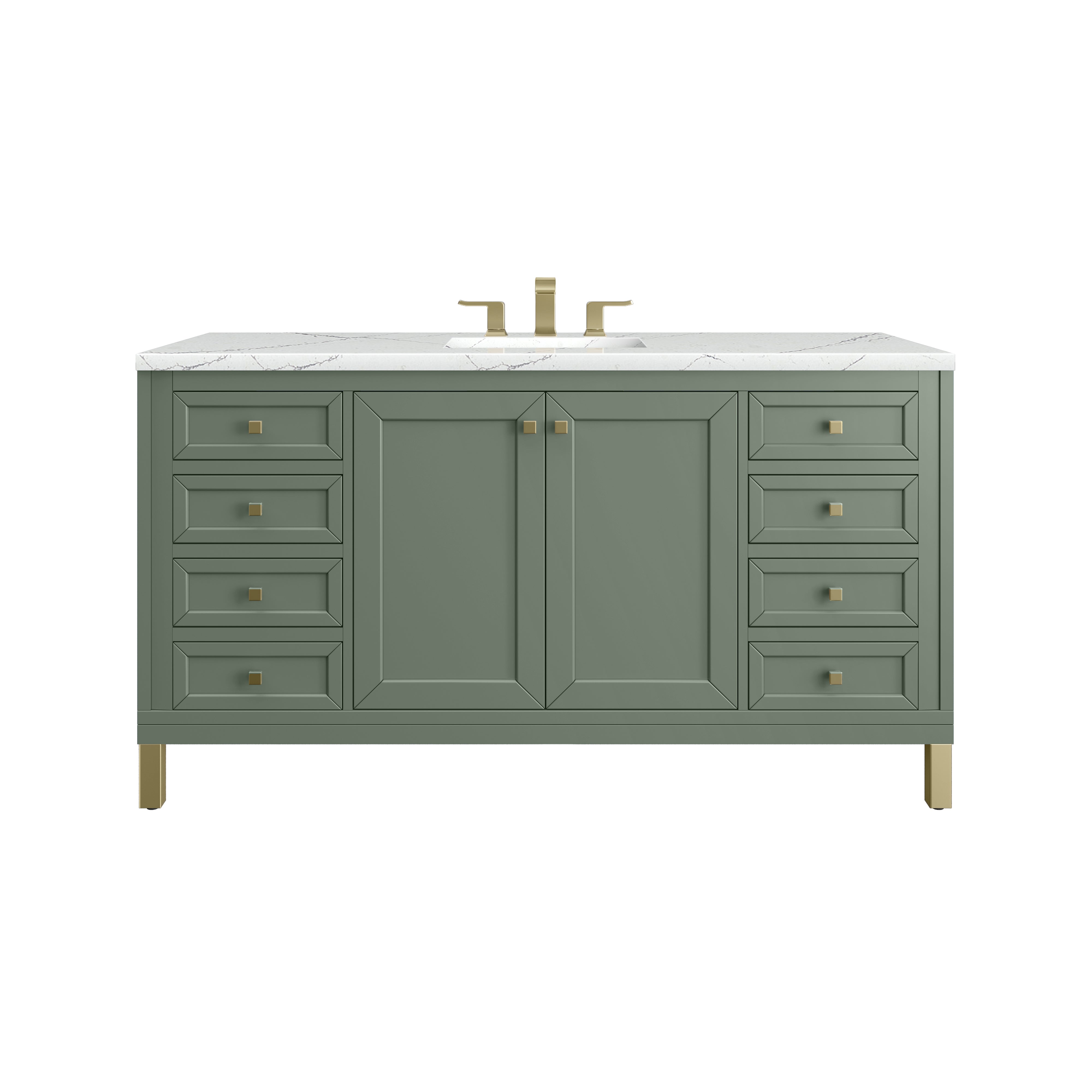 Chicago 60-Inch Single Bathroom Vanity in Smokey Celadon with 3CM Ethereal Noctis Quartz Countertop - Perfect for Modern Master Bathrooms & Powder Rooms