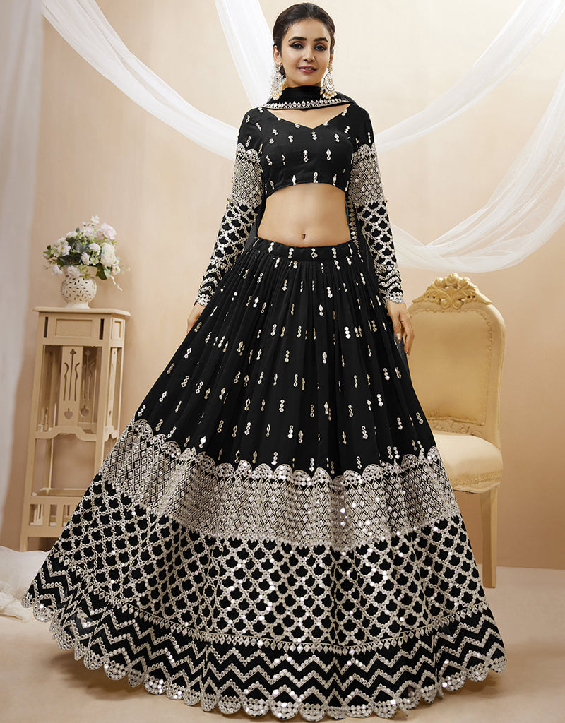 Elegant Black Georgette Lehenga Choli for Women | Indian Bridal Wear | Wedding Party & Festive Occasion Outfit
