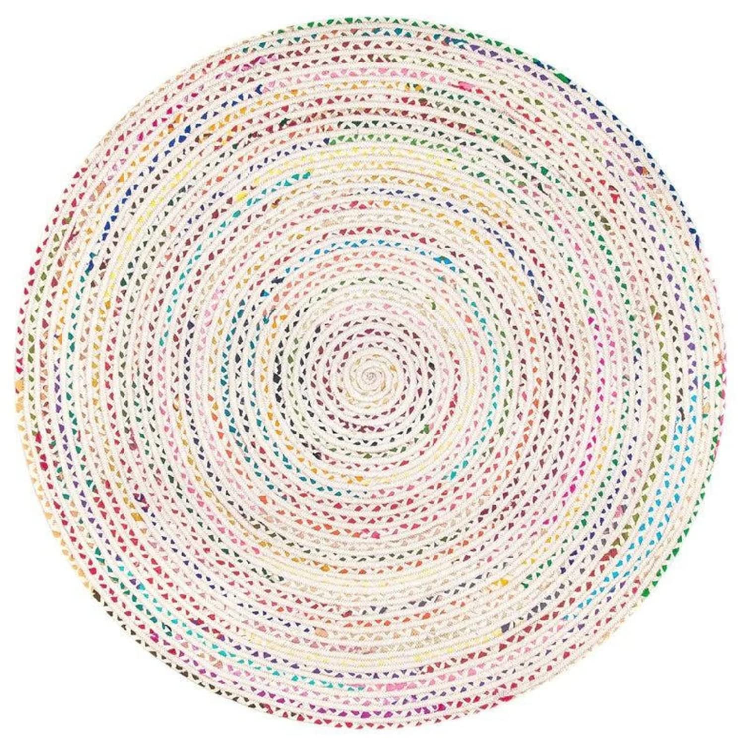 100% Cotton Hand Braided Farmhouse Round Rug - Rustic Diamond Design for Living Room, Bedroom, Kitchen - Soft & Durable Home Decor for Cozy Spaces