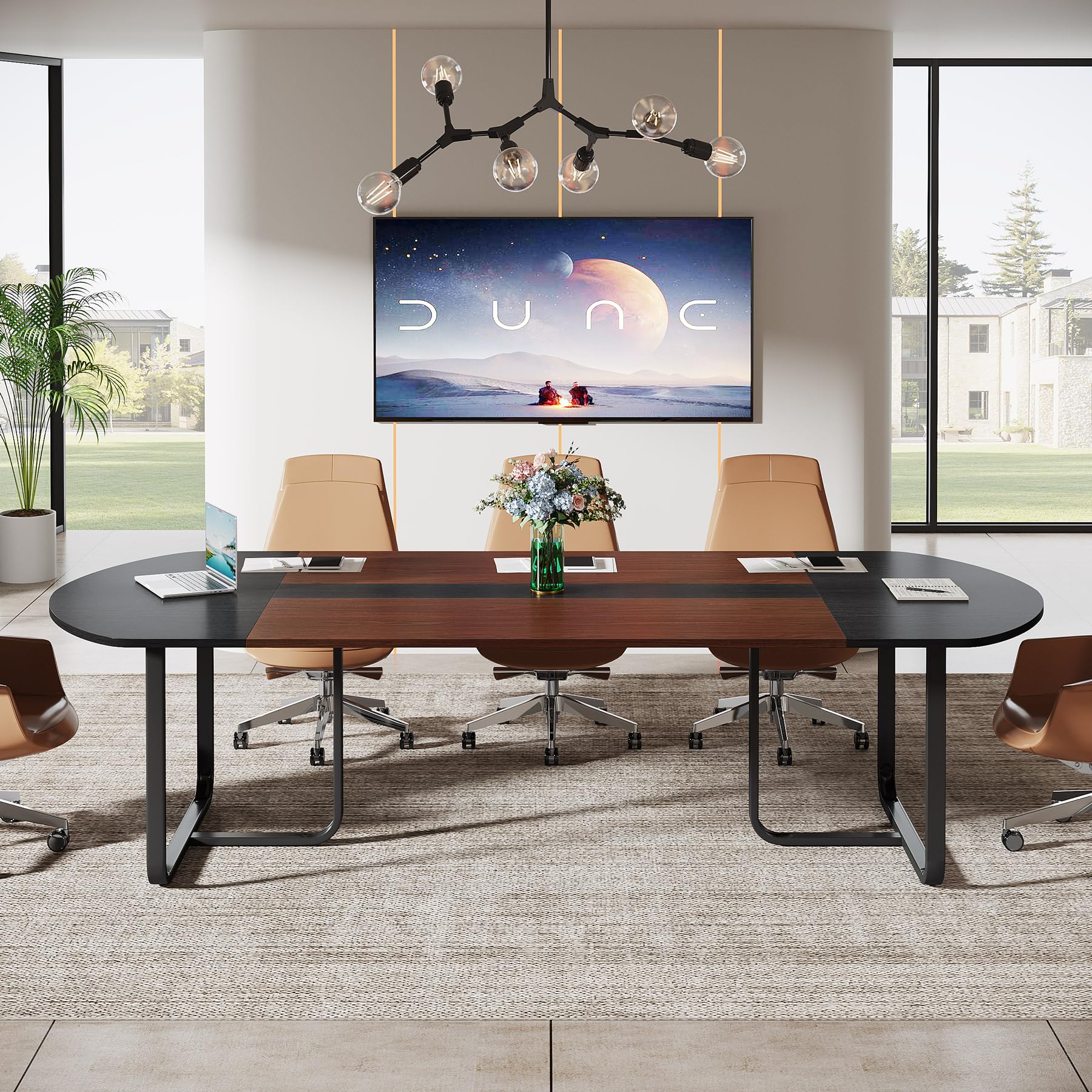 Tribesigns 6FT Modern Oval Conference Table - Walnut & Black Large Meeting Room Table for Office, Seminar & Team Collaboration | Perfect for Boardrooms, Training Sessions & Professional Workspaces