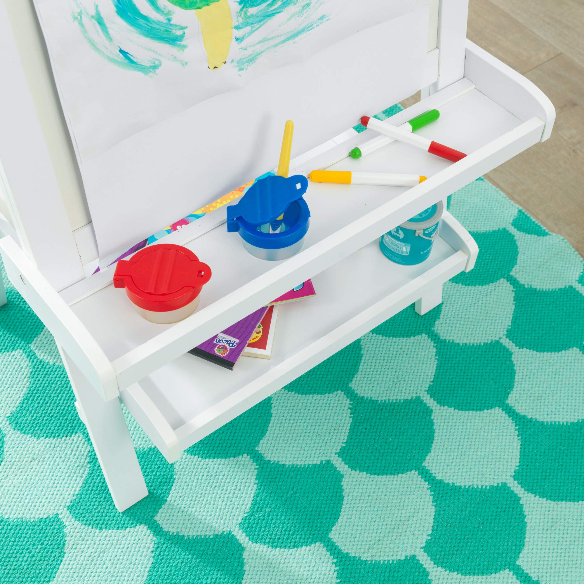 KidKraft Deluxe Wooden Art Easel with Chalkboard & Dry Erase Board, Paper Roll & Paint Cups - White Kids Art Station for Ages 3+ | Perfect for Home, Classroom & Creative Play