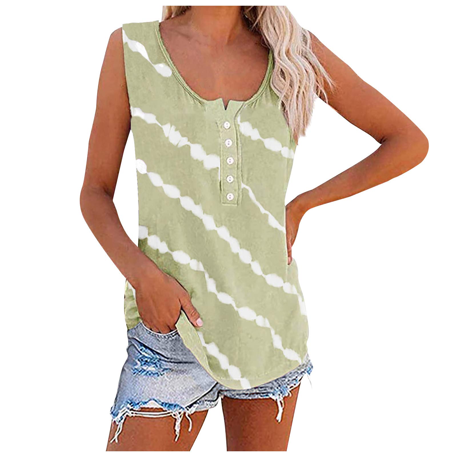 Qopobobo Women's Summer Tunic Tops - Sleeveless Casual Tie Dye T-Shirt Vest with Lace Detail | Perfect for Workouts, Beachwear & Everyday Fashion