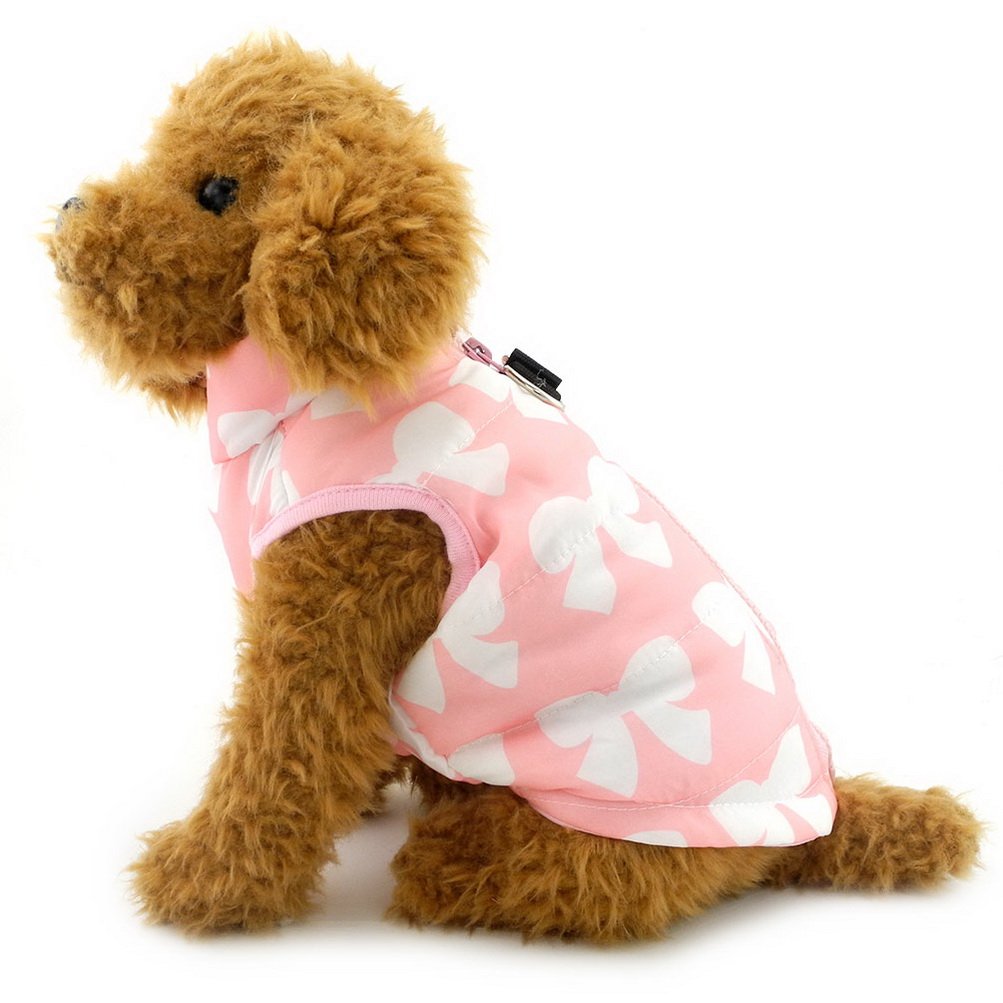 ZUNEA Winter Dog Vest Harness - Warm Cotton Padded Pet Coat for Small Dogs & Puppies - Christmas Costume with Bowknot (Perfect for Holiday Photos & Outdoor Walks)