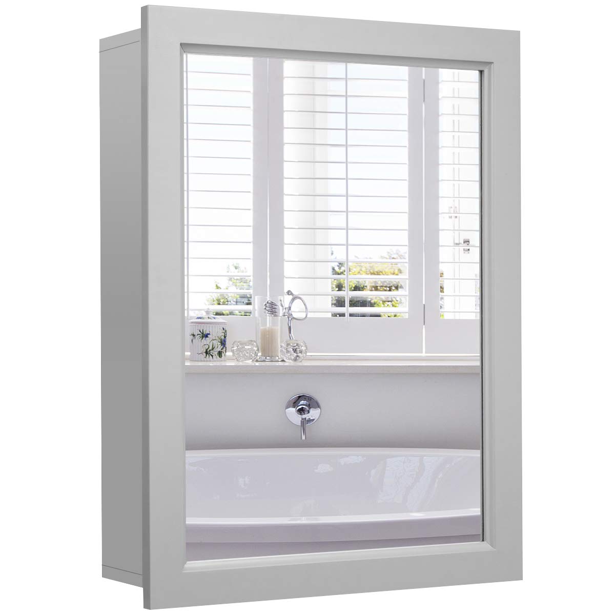 Tangkula Gray Mirrored Bathroom Wall Cabinet - Single Door Medicine Storage Cabinet with Mirror for Bathroom Organization | Perfect for Small Spaces, Vanity & Makeup Storage
